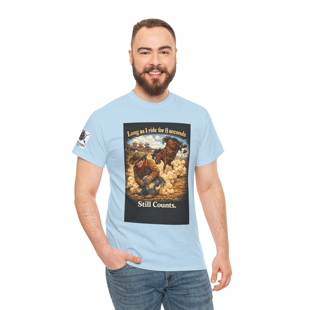 Rodeo As long as I ride 8 seconds - Still Counts T-Shirt — Cowboy Landscape Graphic Tee