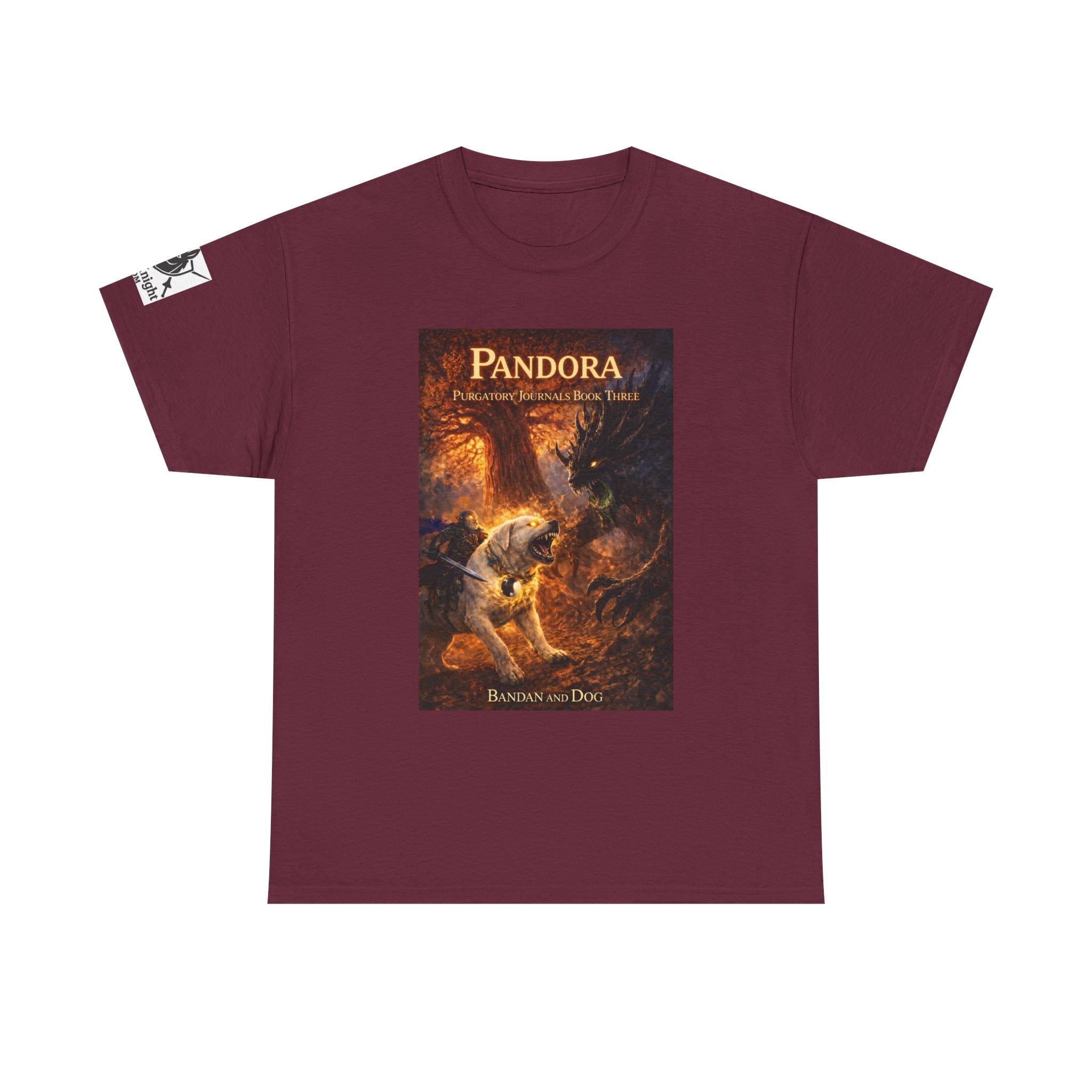 Pandora Bandan and Dog on Front - Pandora book cover on back -Purgatory Journals Book 3 -  Graphic Tee — Fantasy Novel tee