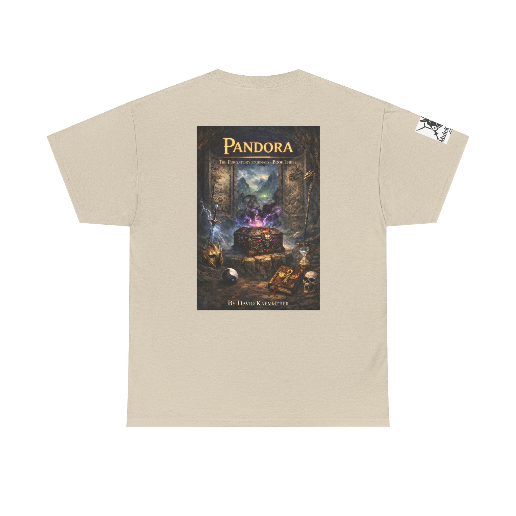 Pandora Summoning on Front - Pandora book cover on back -Purgatory Journals Book 3 -   Fantasy Novel tee