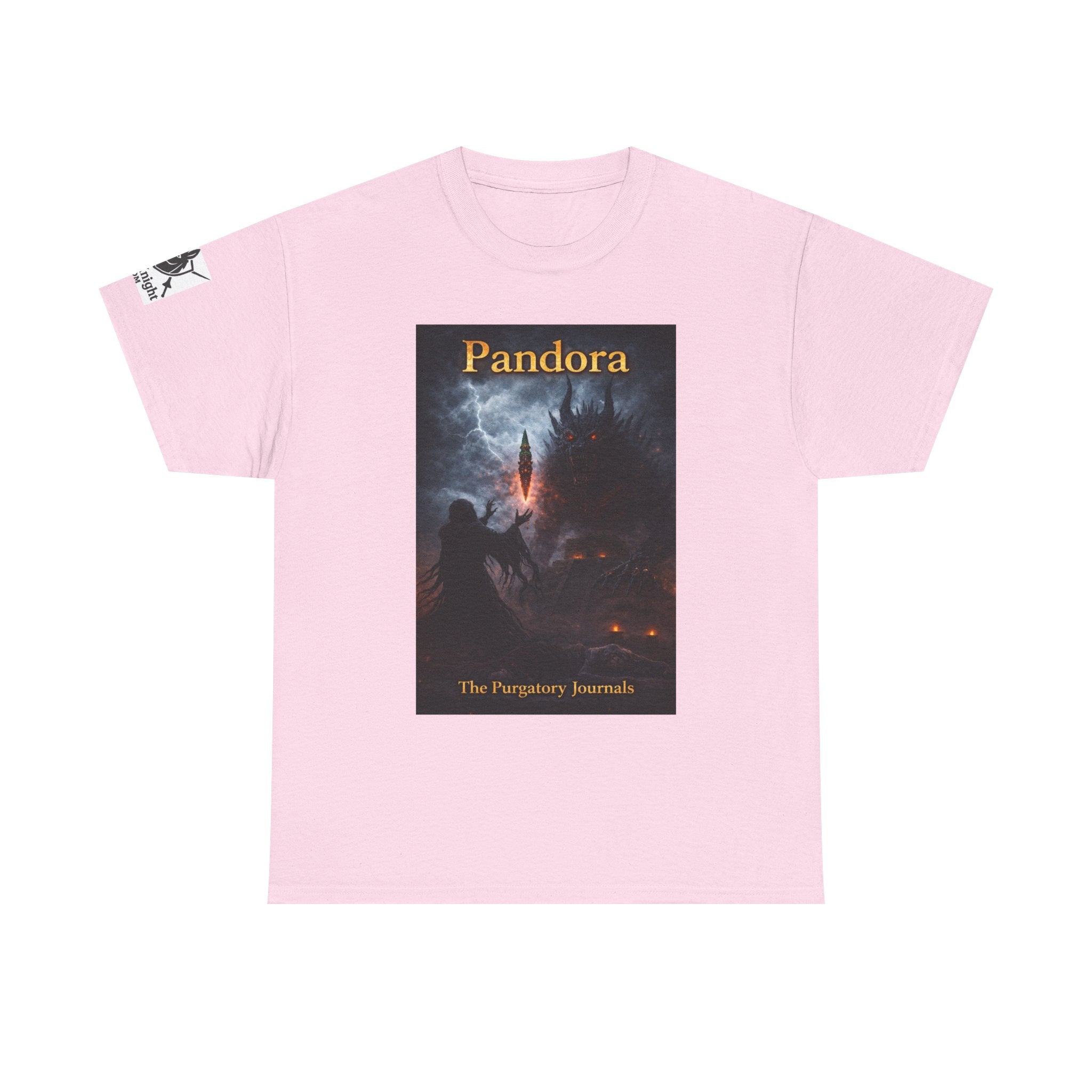 Pandora Summoning on Front - Pandora book cover on back -Purgatory Journals Book 3 -   Fantasy Novel tee