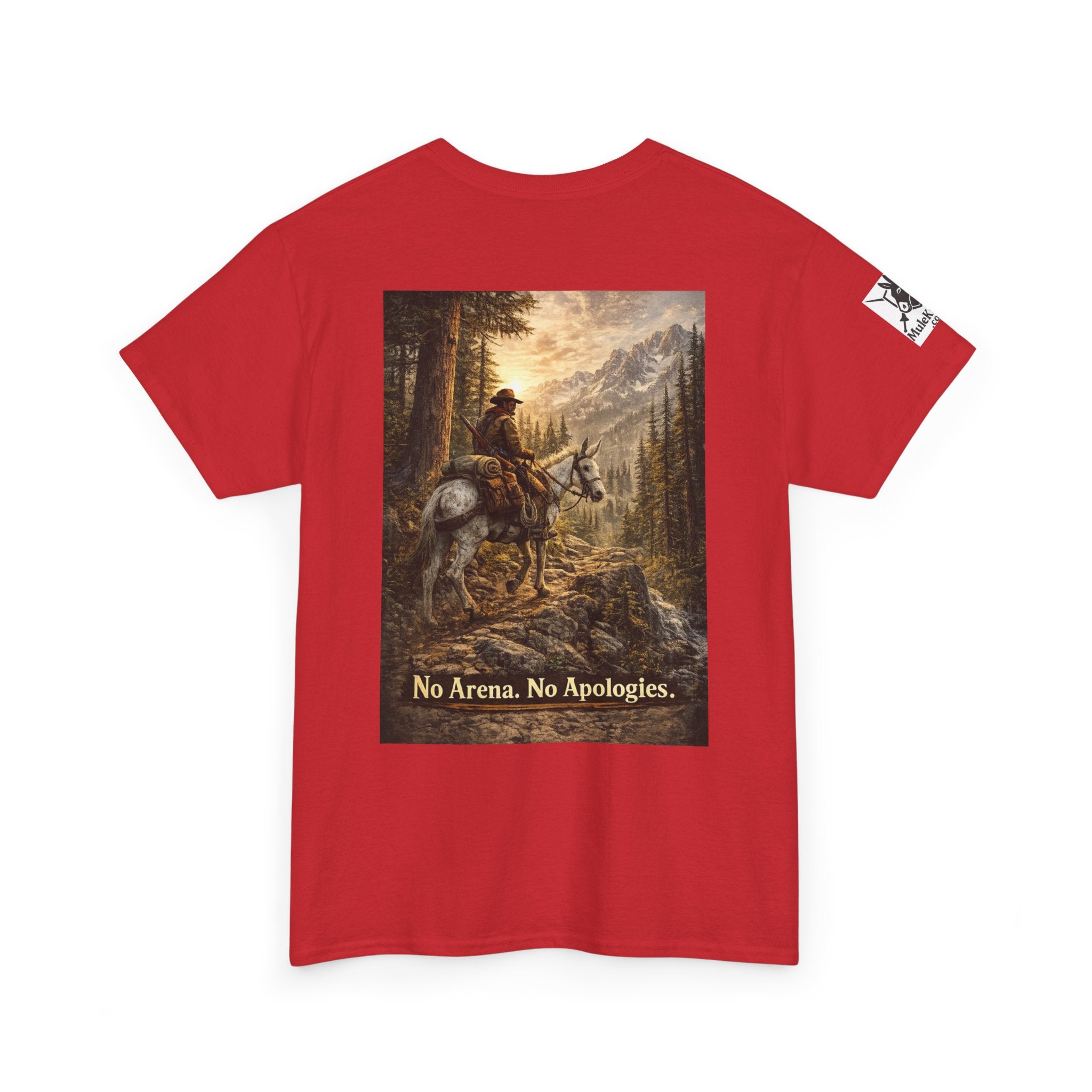 T-Shirt — 'No Arena. No Apologies.' Western Cowboy Scenic Graphic Tee