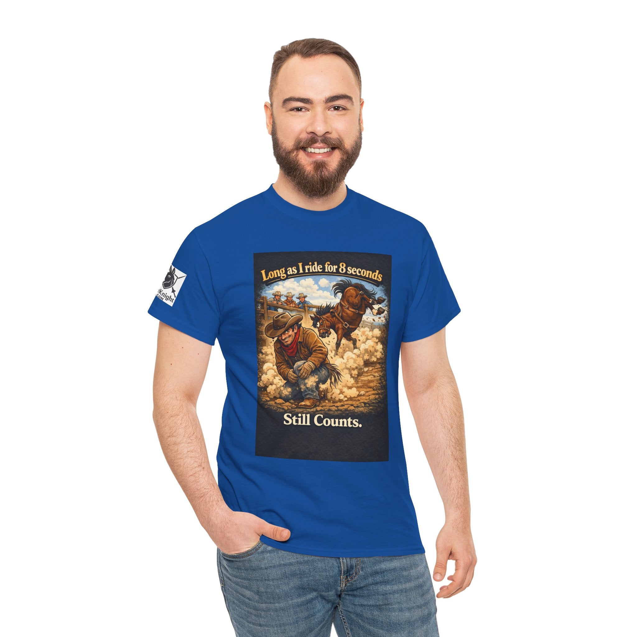 Rodeo As long as I ride 8 seconds - Still Counts T-Shirt — Cowboy Landscape Graphic Tee