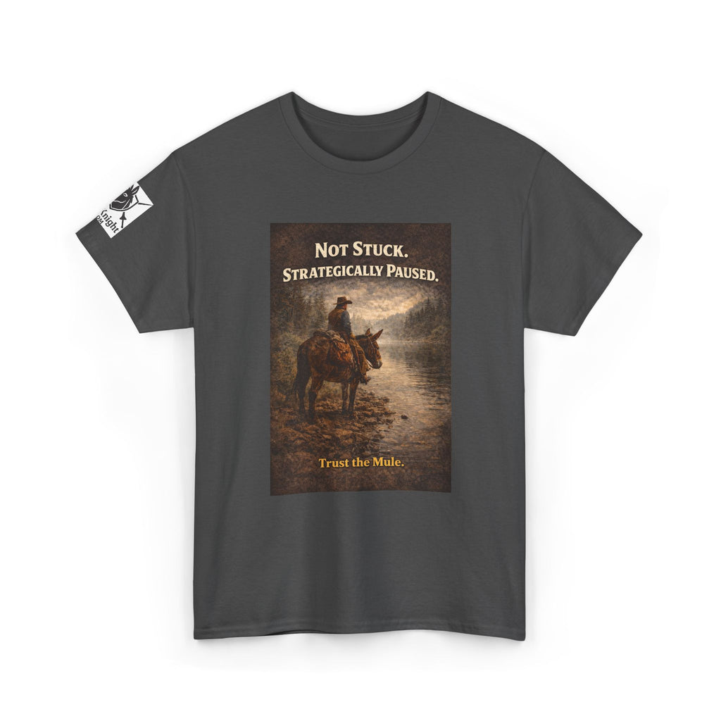 Not Stuck, Strategically Paused Mule Tee – Vintage Rider Graphic T-Shirt