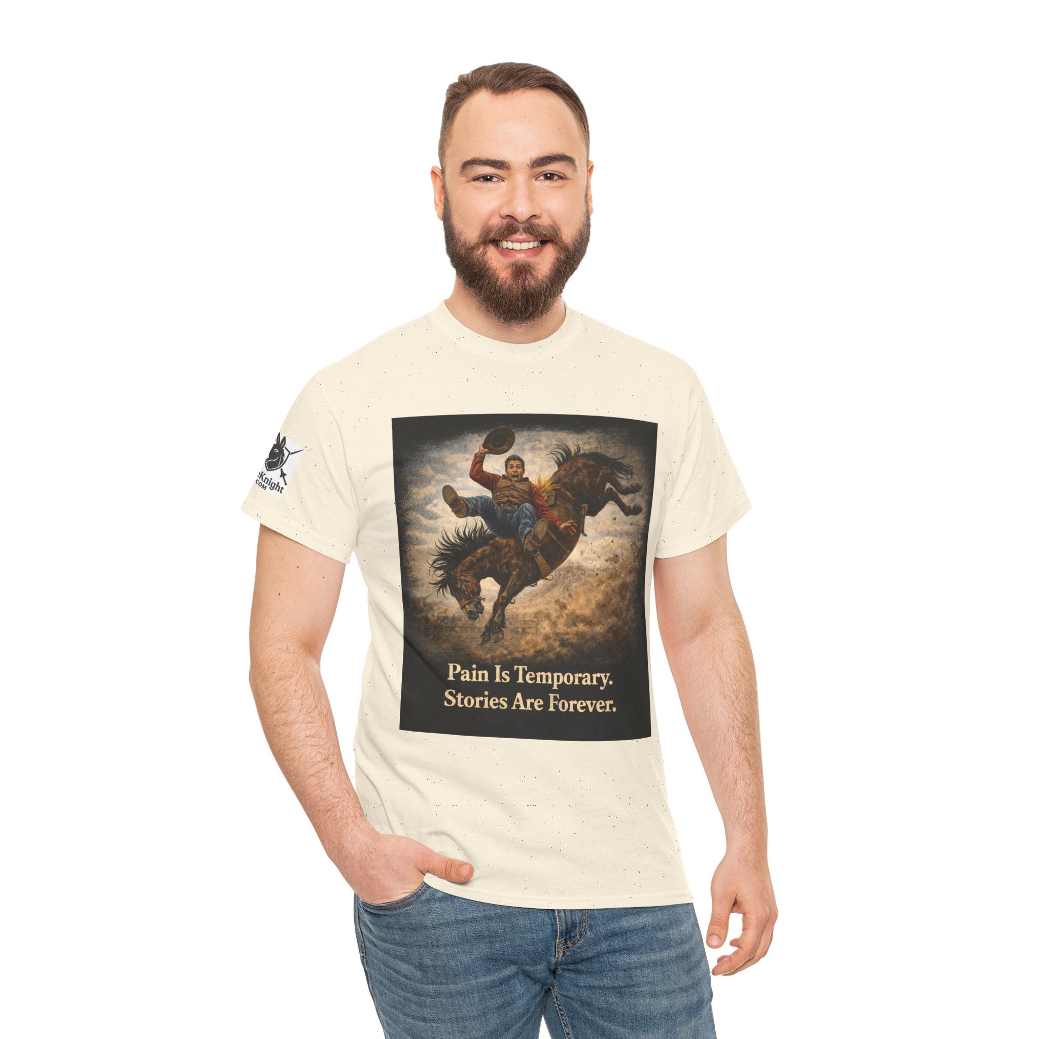 Rodeo Bucking Bronco T‑Shirt — "Pain Is Temporary. Stories Are Forever."