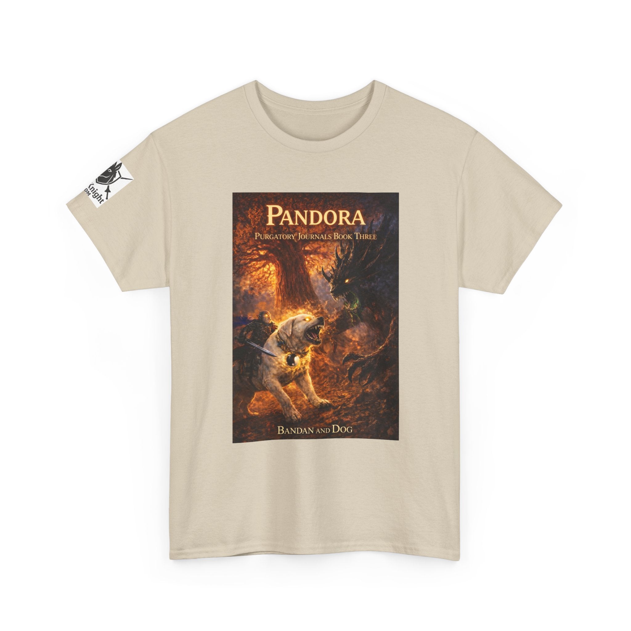 Pandora Bandan and Dog on Front - Pandora book cover on back -Purgatory Journals Book 3 -  Graphic Tee — Fantasy Novel tee