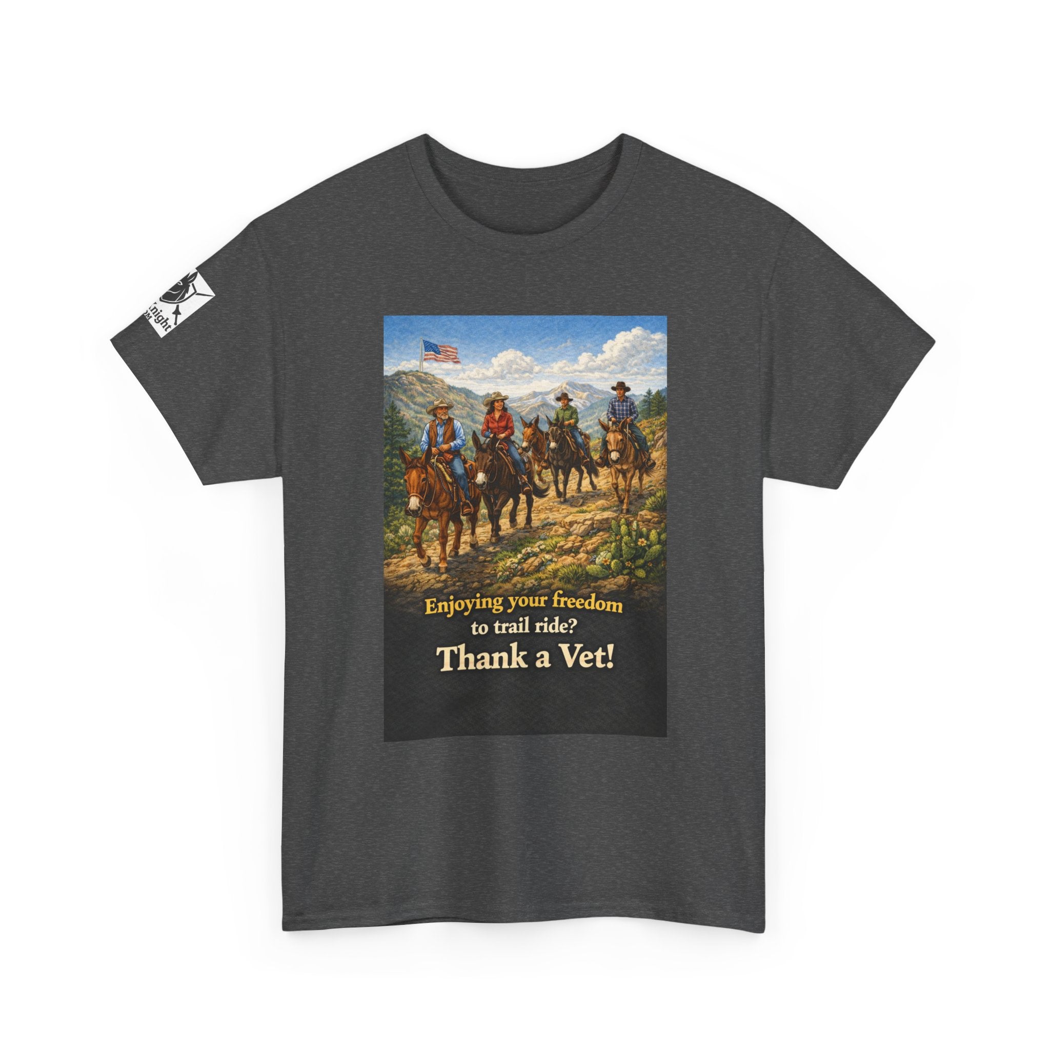 Mule Rider Retro Graphic Tee - "Enjoying your freedom to trail ride?  Thank a Vet!"