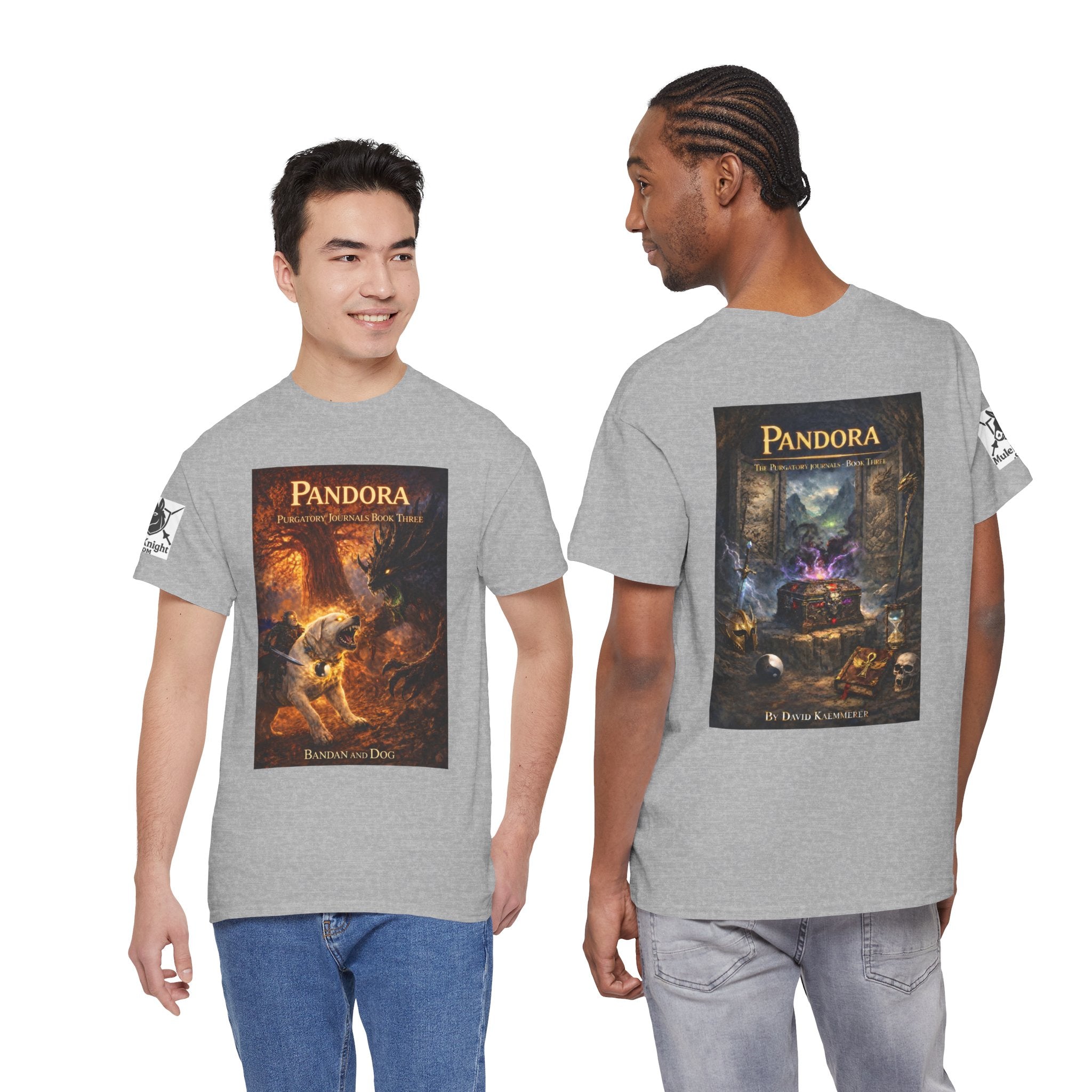 Pandora Bandan and Dog on Front - Pandora book cover on back -Purgatory Journals Book 3 -  Graphic Tee — Fantasy Novel tee