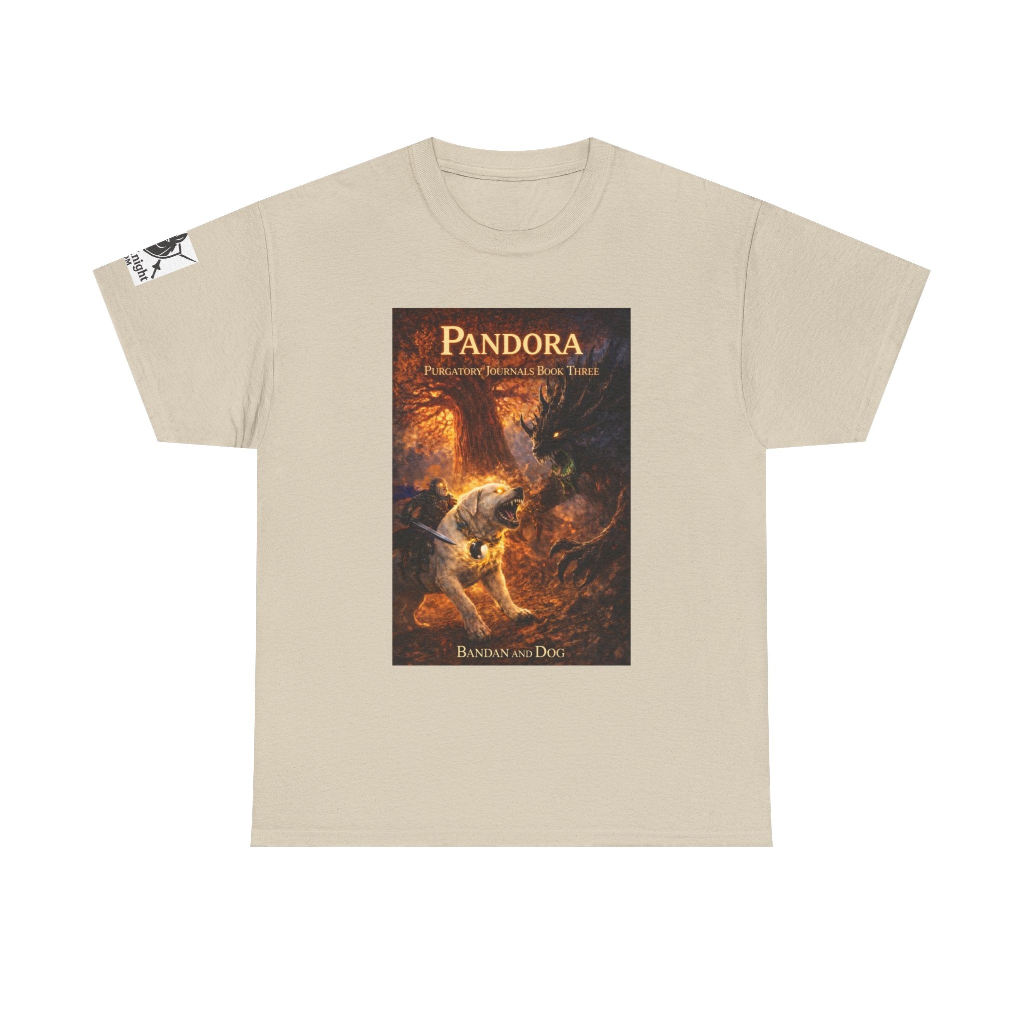 Pandora Bandan and Dog on Front - Pandora book cover on back -Purgatory Journals Book 3 -  Graphic Tee — Fantasy Novel tee