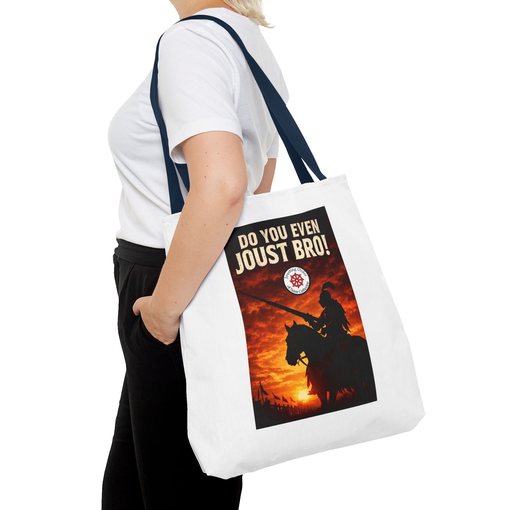 Do You Even Joust Bro! Tote Bag – Medieval Knight Silhouette Sunset Tote for Renaissance Fair Fans