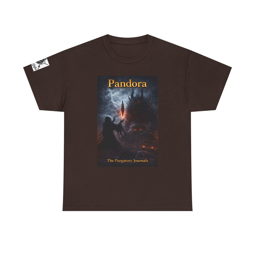 Pandora Summoning on Front - Pandora book cover on back -Purgatory Journals Book 3 -   Fantasy Novel tee