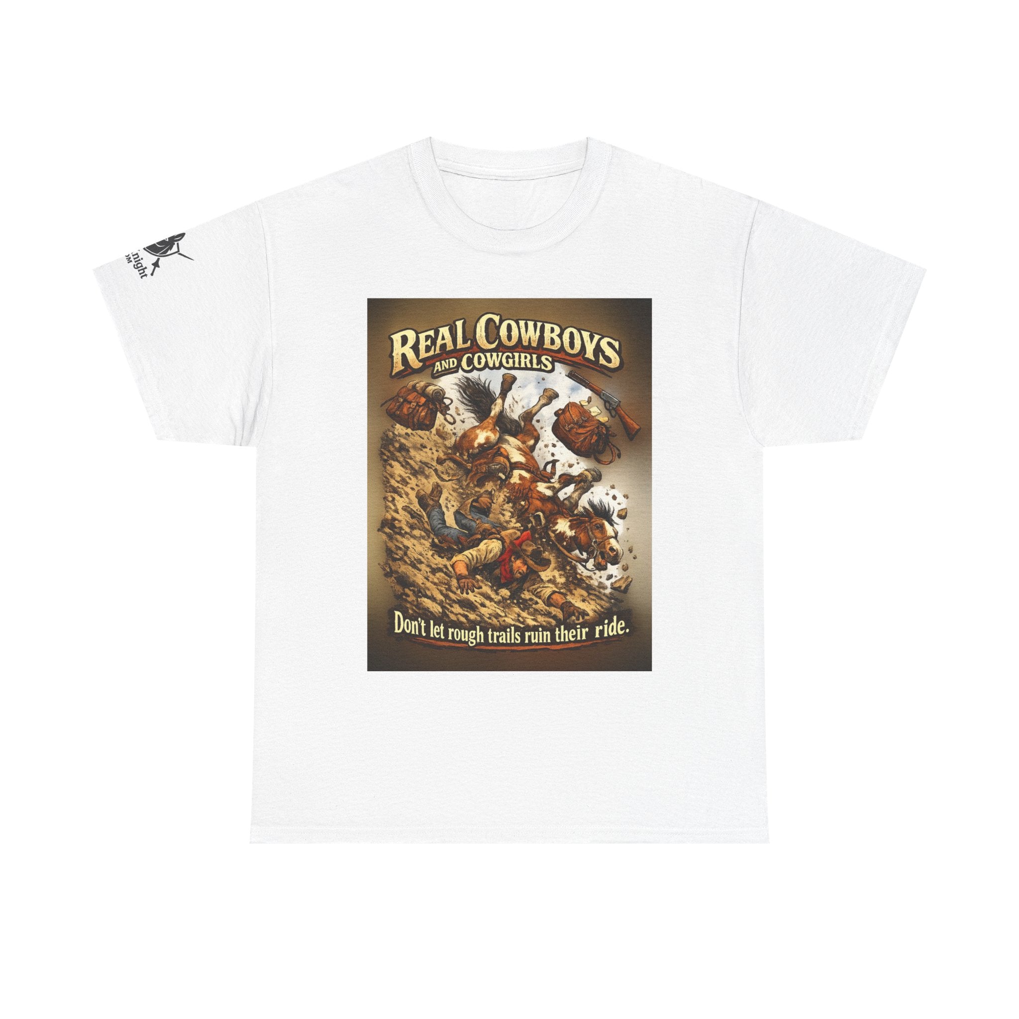 Cowboy Rodeo T‑Shirt — “Real Cowboys and Cowgirls - Dont let rough trails ruin thier ride.” Vintage Rodeo Graphic