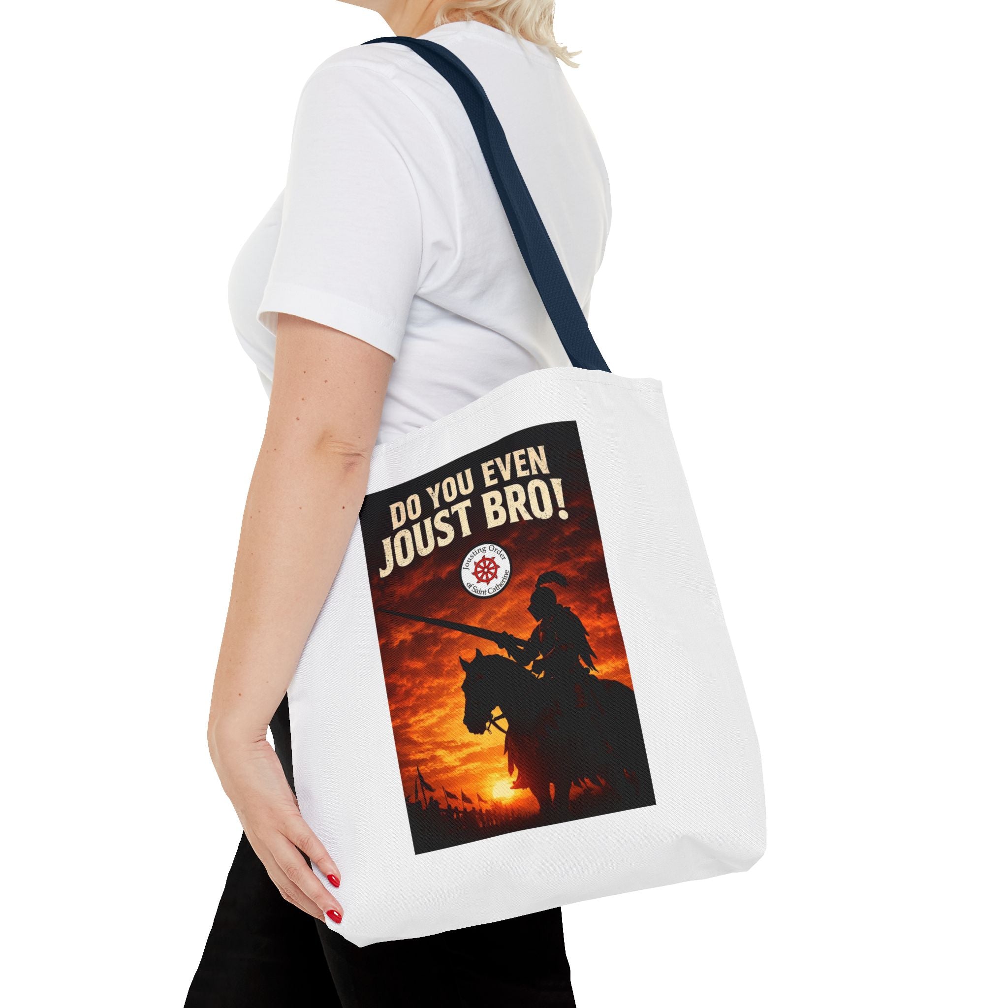 Do You Even Joust Bro! Tote Bag – Medieval Knight Silhouette Sunset Tote for Renaissance Fair Fans
