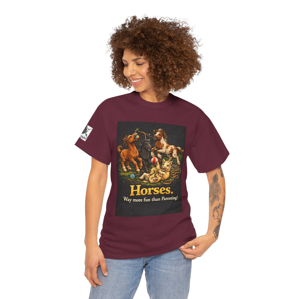 Horse lover shirt.  Horses.  Way more fun than Parenting! Teeshirt funny