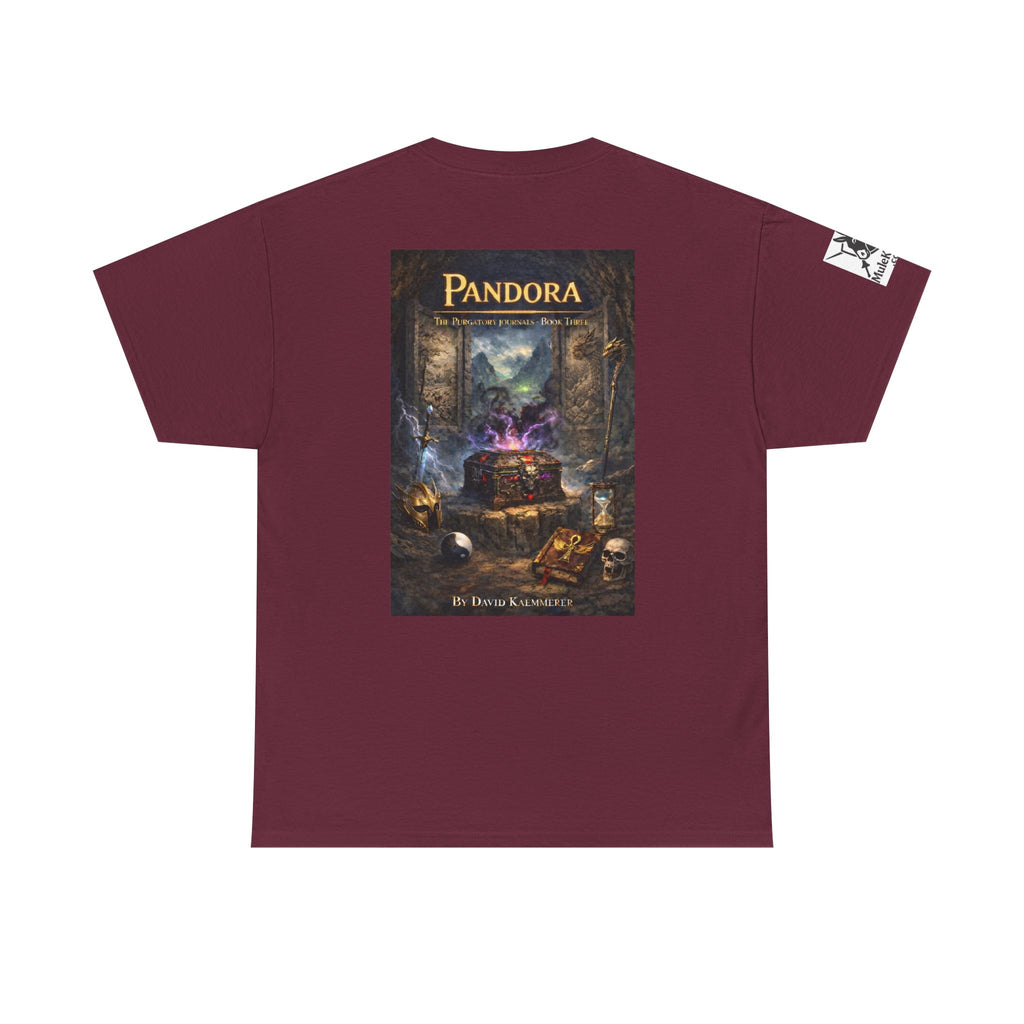Pandora Summoning on Front - Pandora book cover on back -Purgatory Journals Book 3 -   Fantasy Novel tee