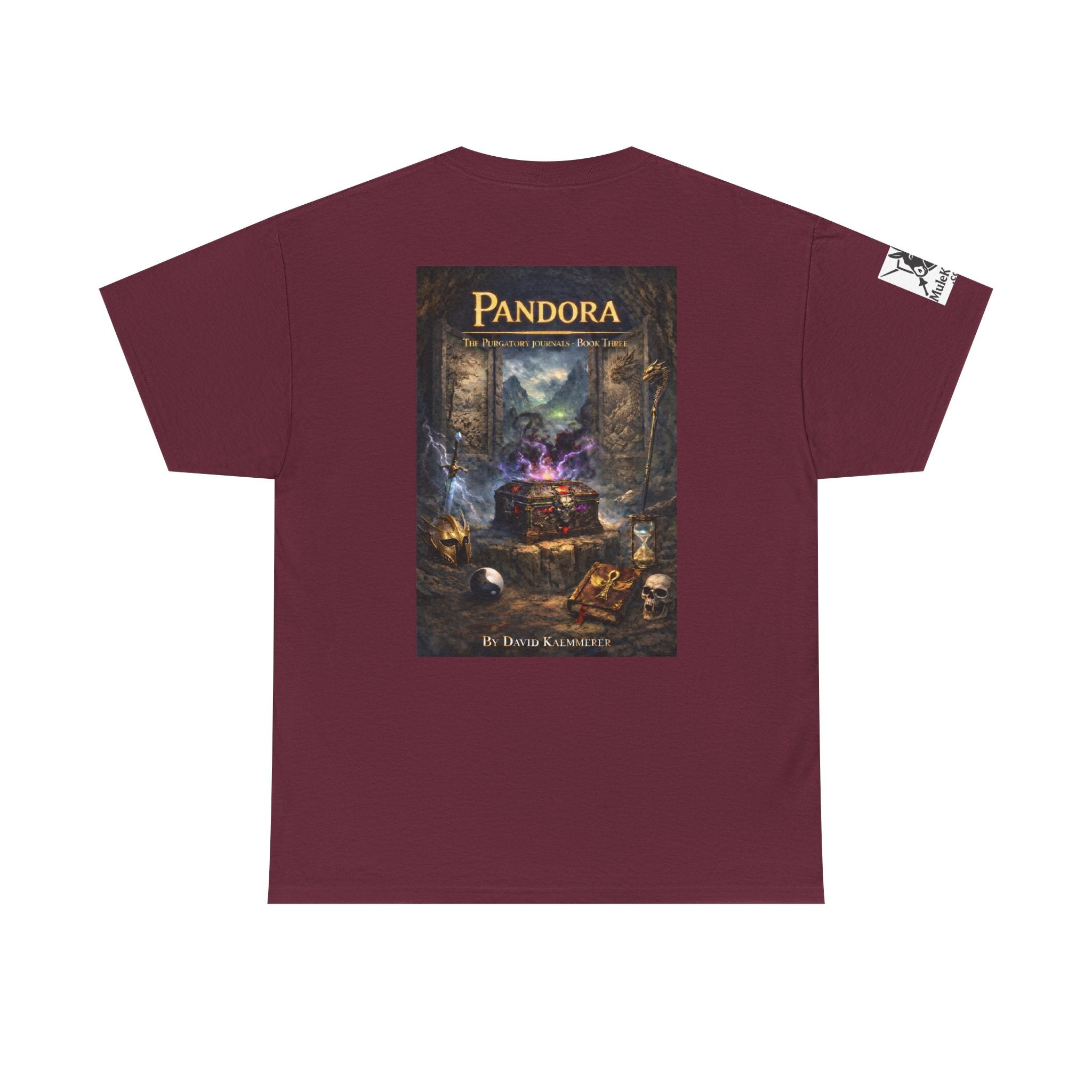 Pandora Summoning on Front - Pandora book cover on back -Purgatory Journals Book 3 -   Fantasy Novel tee