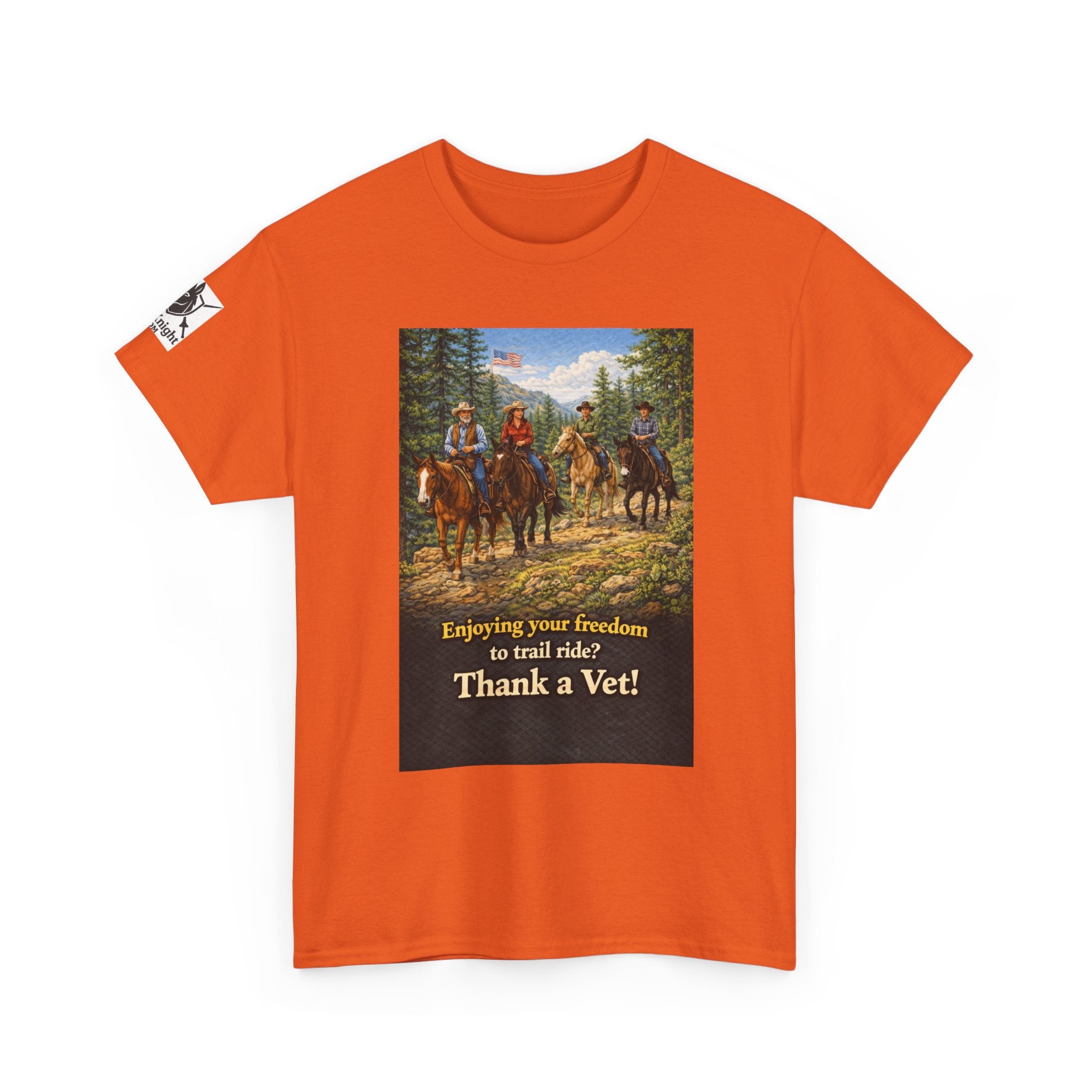 Horse trail Rider Retro Graphic Tee - "Enjoying your freedom to trail ride?  Thank a Vet!"