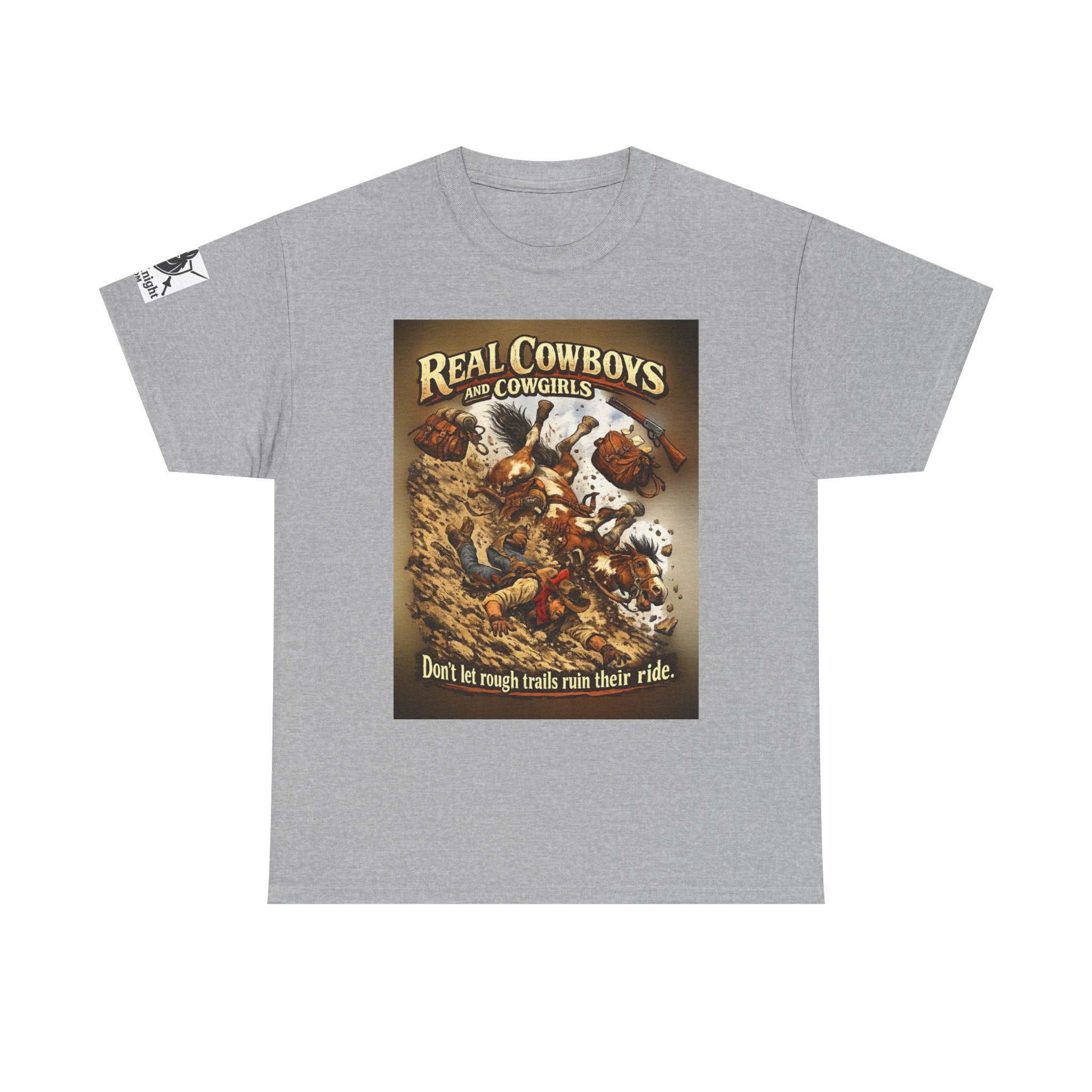 Cowboy Rodeo T‑Shirt — “Real Cowboys and Cowgirls - Dont let rough trails ruin thier ride.” Vintage Rodeo Graphic