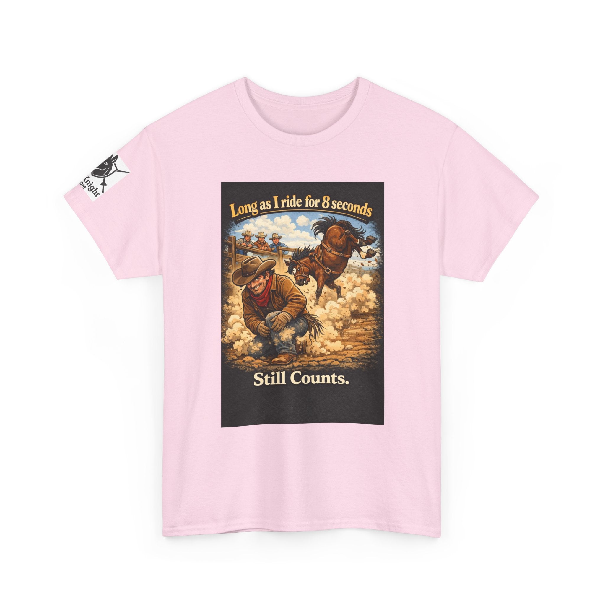 Rodeo As long as I ride 8 seconds - Still Counts T-Shirt — Cowboy Landscape Graphic Tee