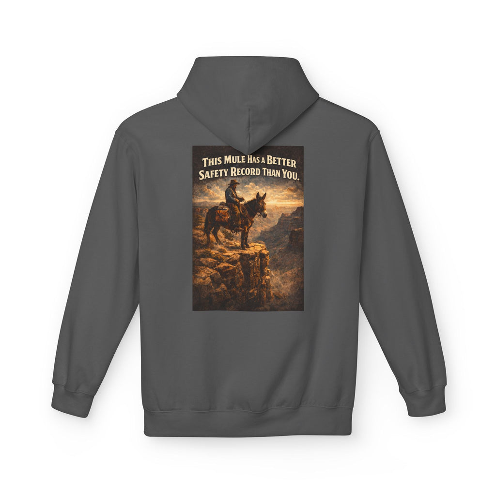Riding Mule Graphic Hoodie – "This Mule Has a Better Safety Record Than You" Outdoor Adventure Sweatshirt