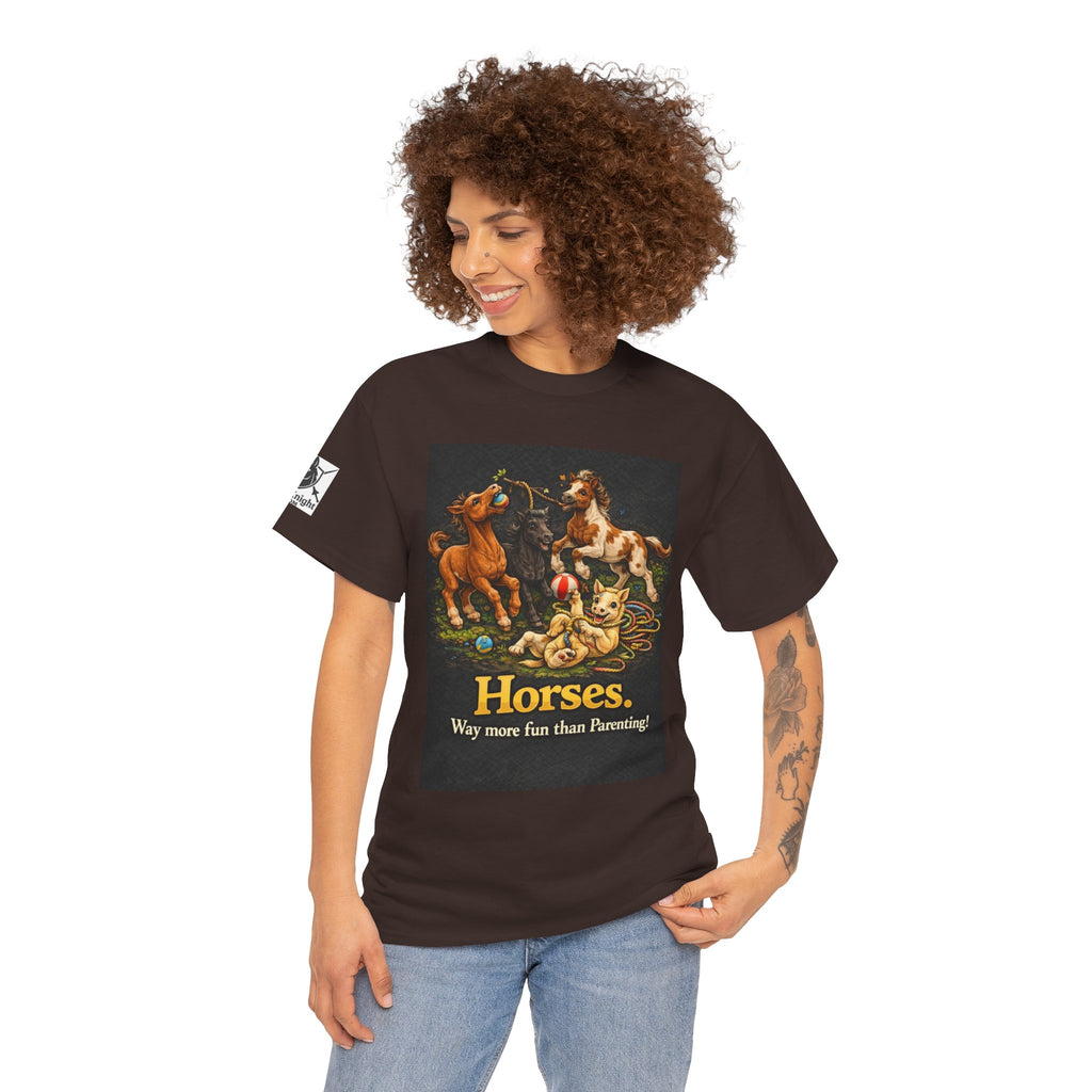 Horse lover shirt.  Horses.  Way more fun than Parenting! Teeshirt funny