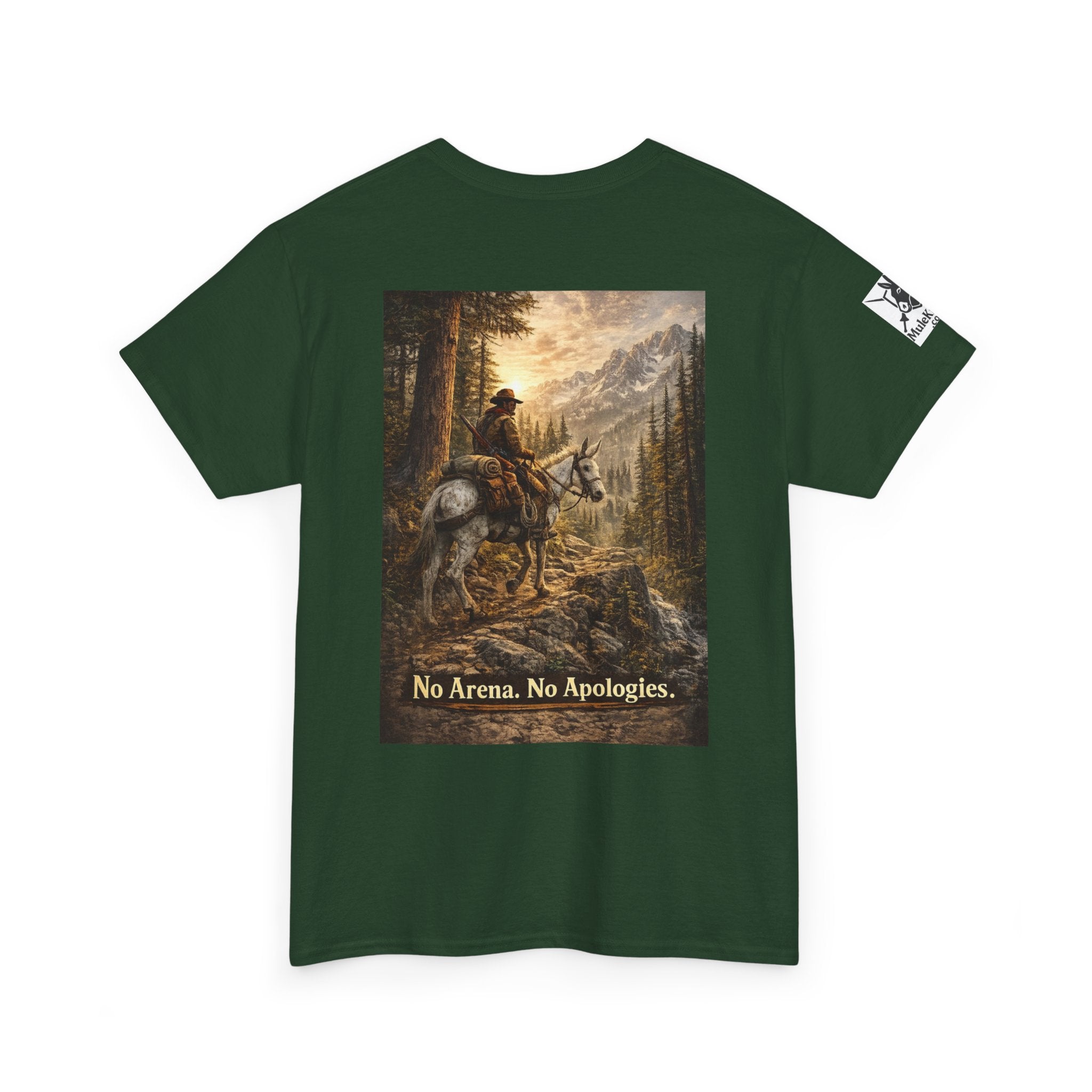 T-Shirt — 'No Arena. No Apologies.' Western Cowboy Scenic Graphic Tee