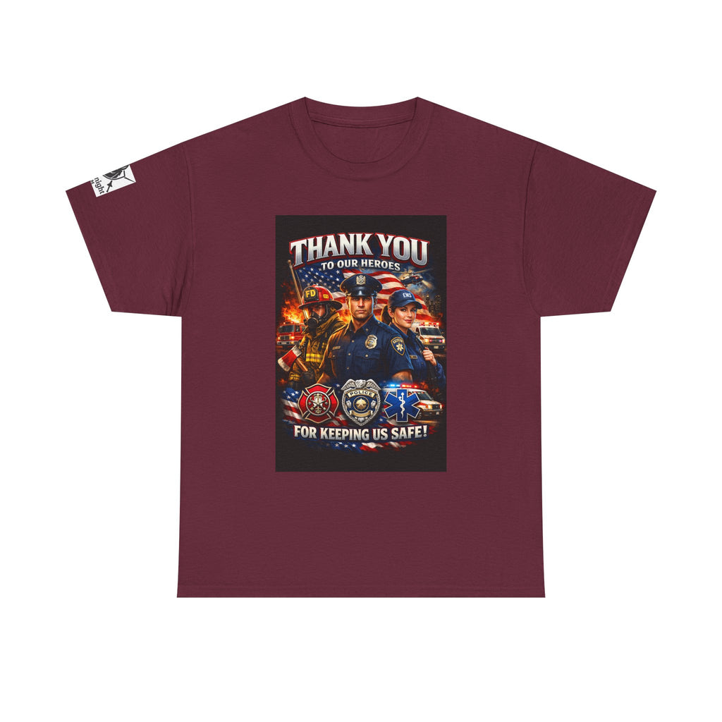 USA Flag Graphic Tee - "Thank you to our Heroes- For keeping us safe!"
