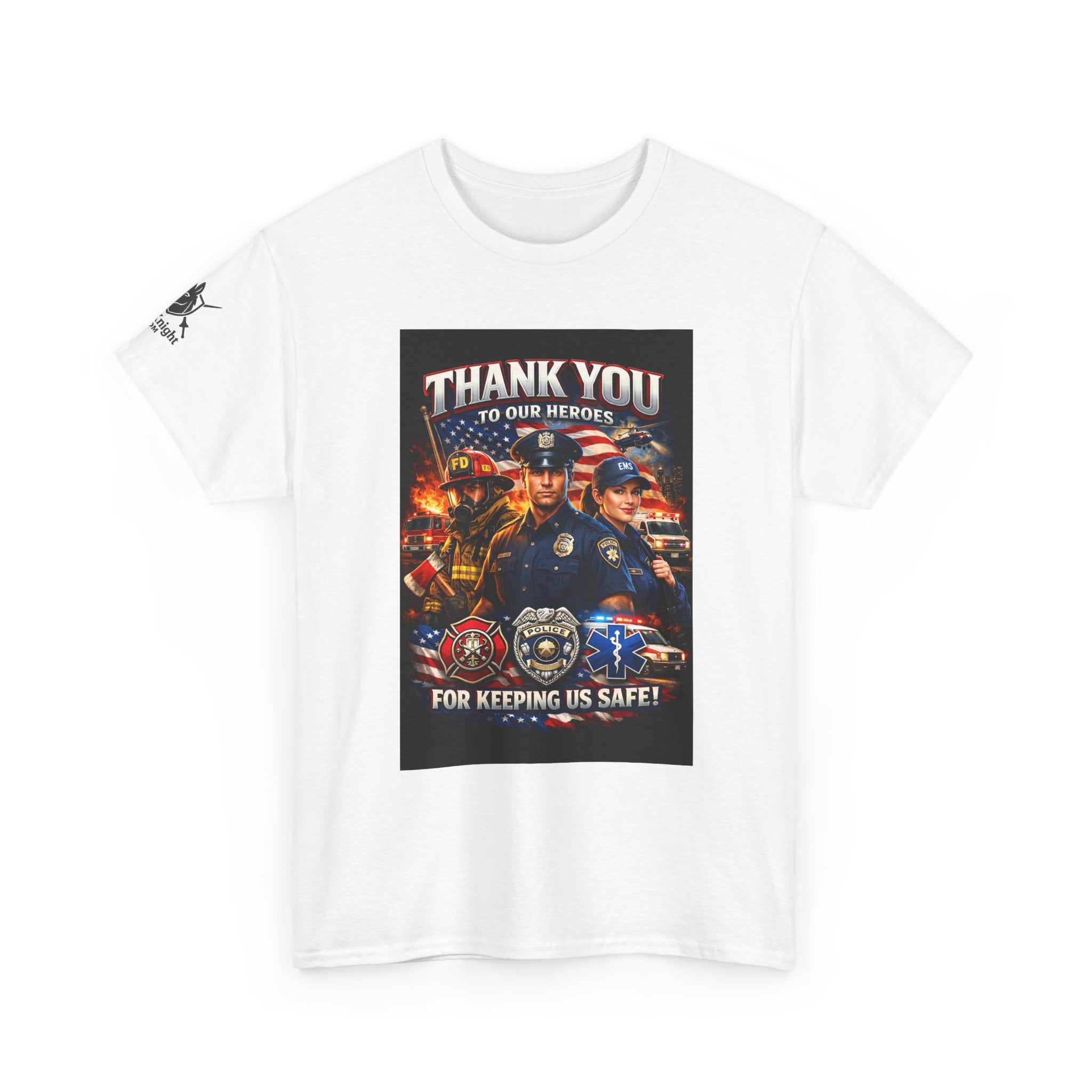 USA Flag Graphic Tee - "Thank you to our Heroes- For keeping us safe!"