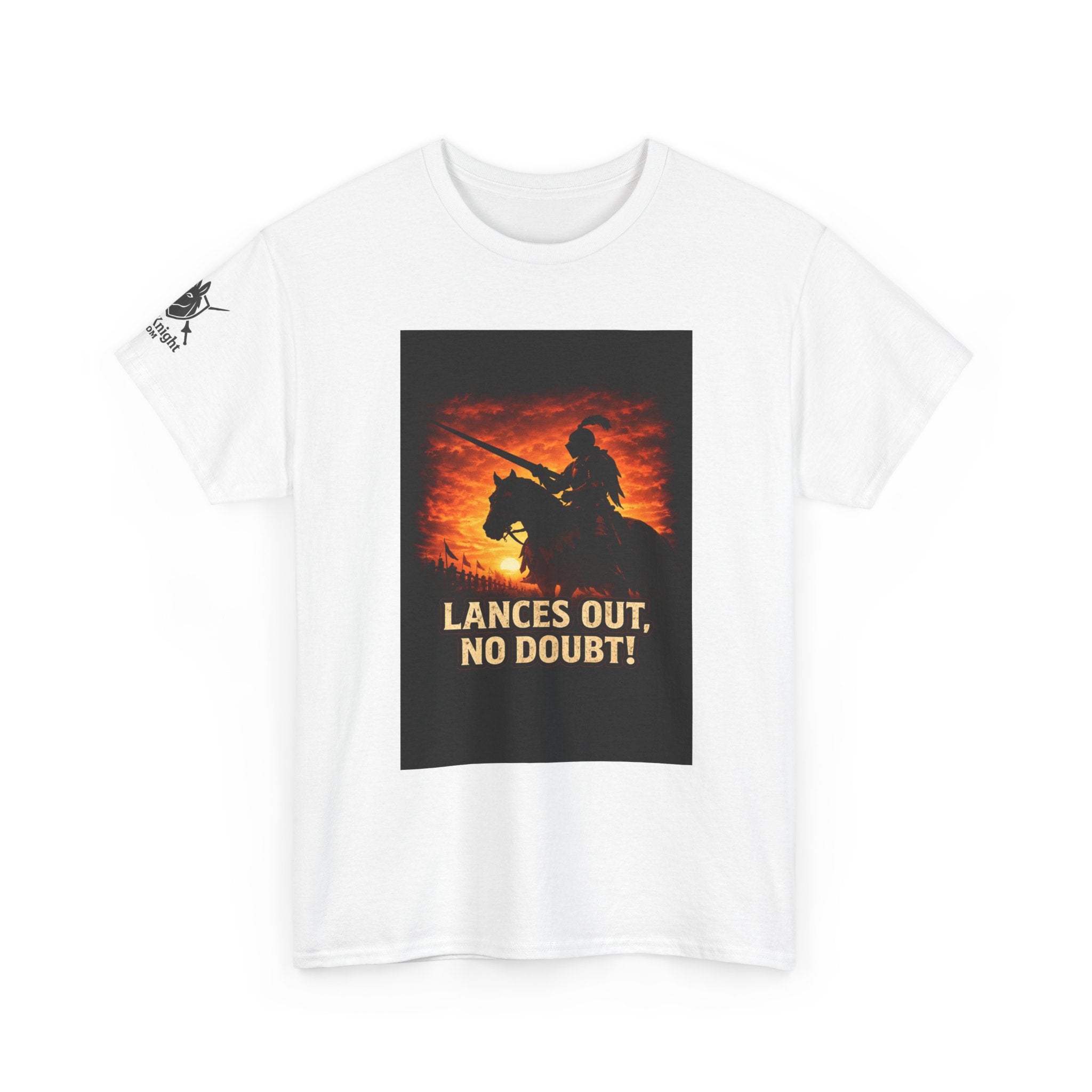 Jousting Knight T‑Shirt – "Lances Out, No Doubt!" Vintage Sunset Tee