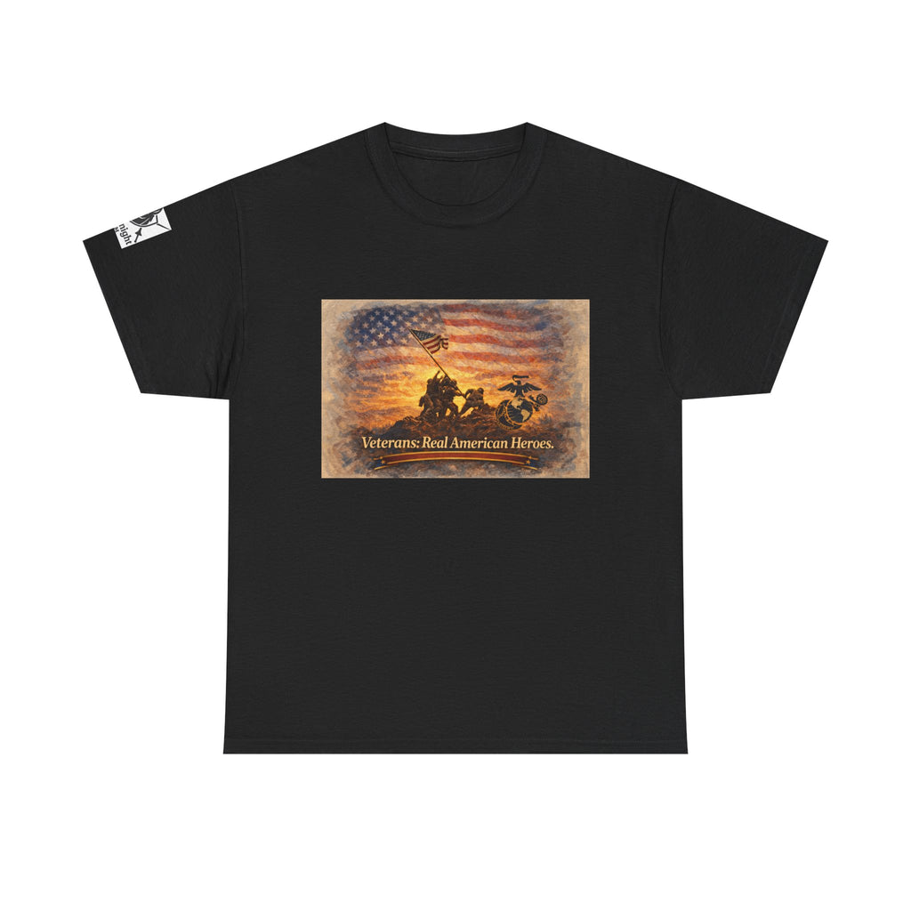 USA Flag Graphic Tee - "Veterans - Real American Heroes!"