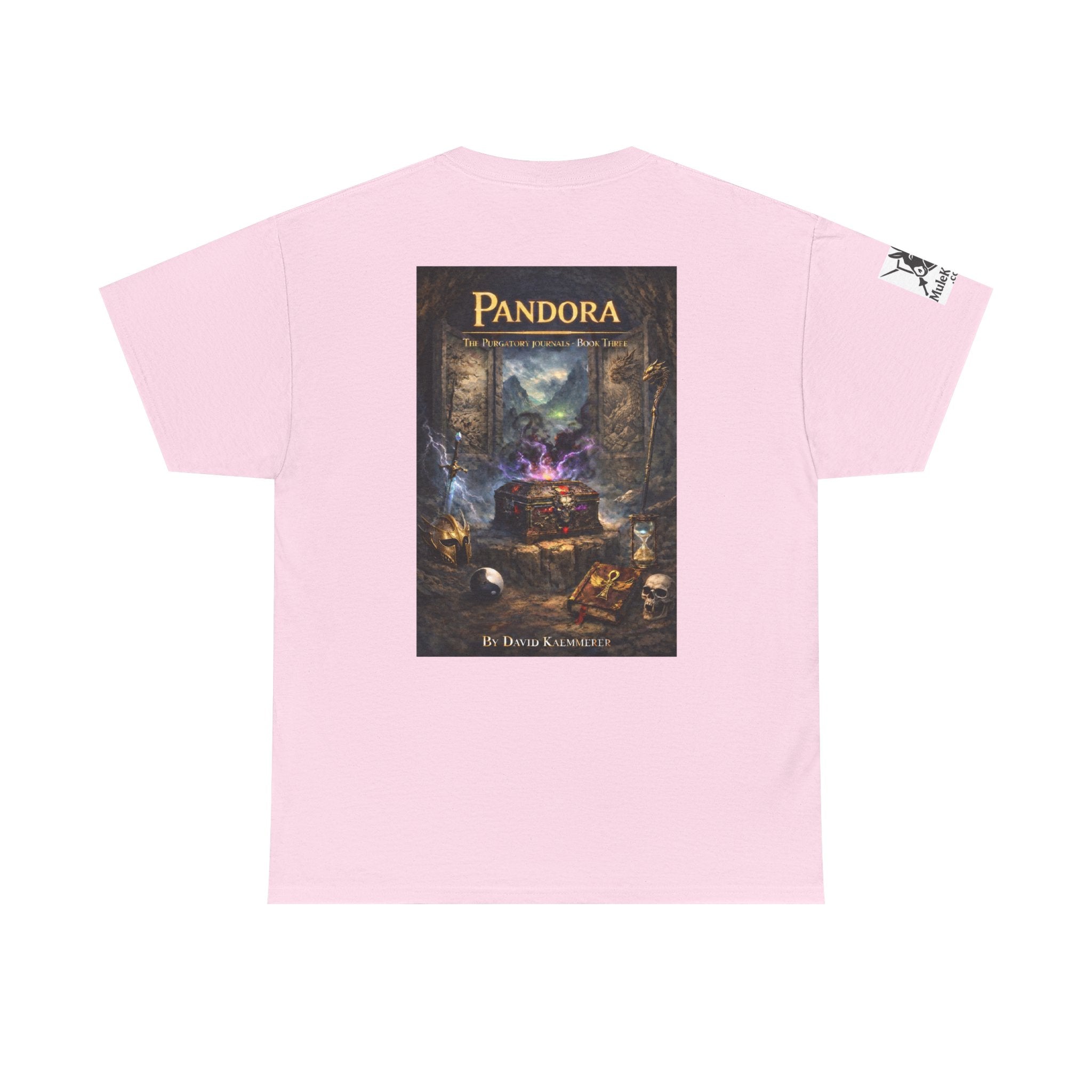 Pandora Summoning on Front - Pandora book cover on back -Purgatory Journals Book 3 -   Fantasy Novel tee