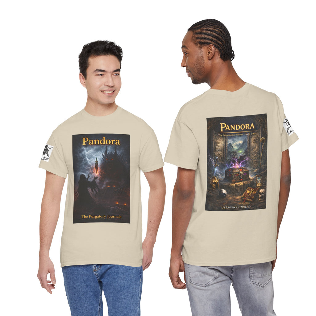 Pandora Summoning on Front - Pandora book cover on back -Purgatory Journals Book 3 -   Fantasy Novel tee