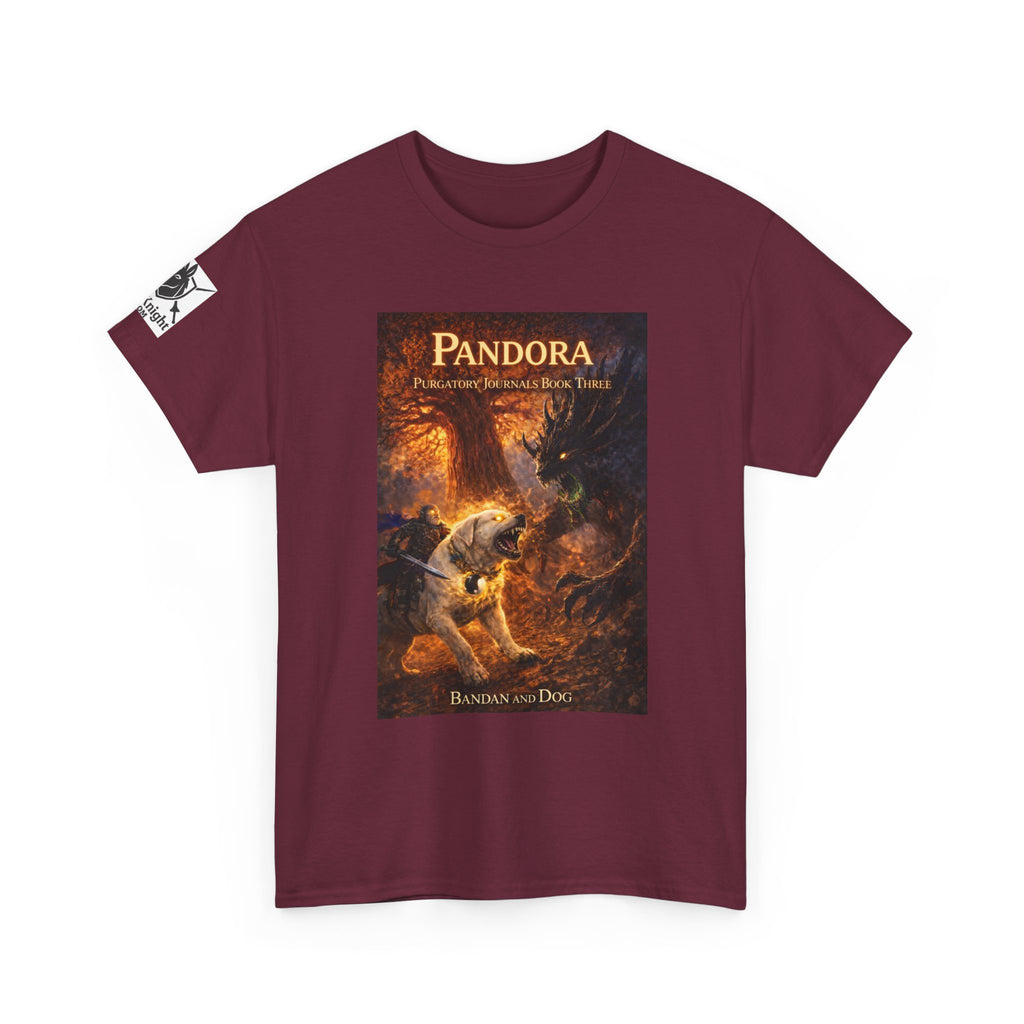 Pandora Bandan and Dog on Front - Pandora book cover on back -Purgatory Journals Book 3 -  Graphic Tee — Fantasy Novel tee