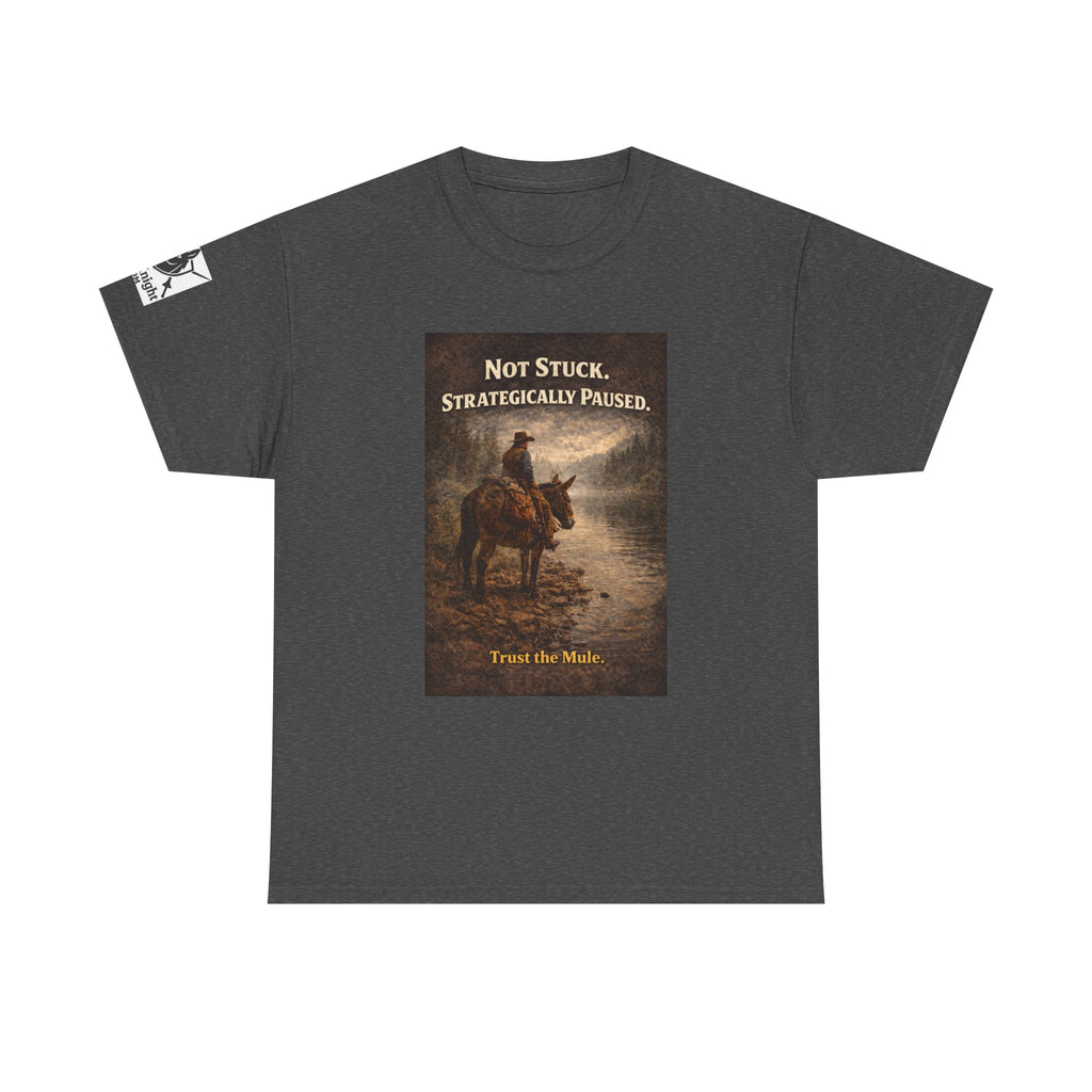 Not Stuck, Strategically Paused Mule Tee – Vintage Rider Graphic T-Shirt