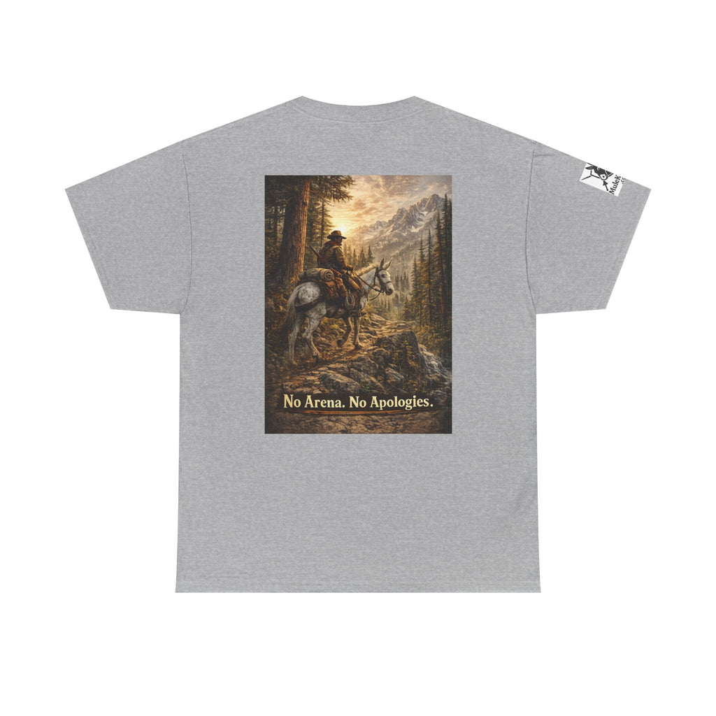 T-Shirt — 'No Arena. No Apologies.' Western Cowboy Scenic Graphic Tee