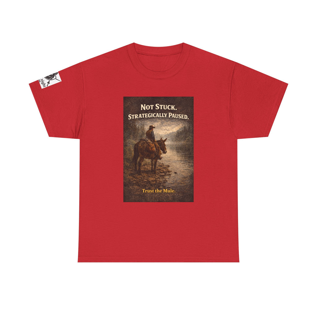 Not Stuck, Strategically Paused Mule Tee – Vintage Rider Graphic T-Shirt