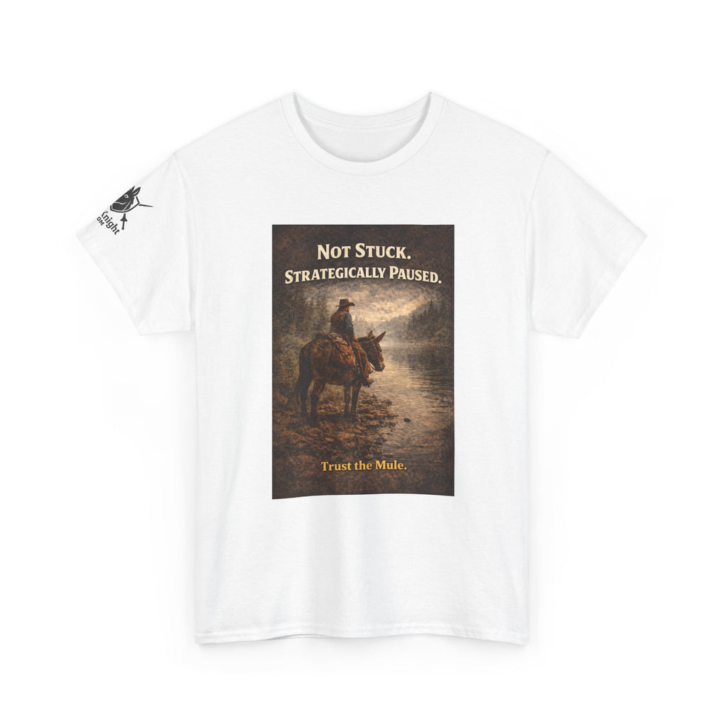 Not Stuck, Strategically Paused Mule Tee – Vintage Rider Graphic T-Shirt