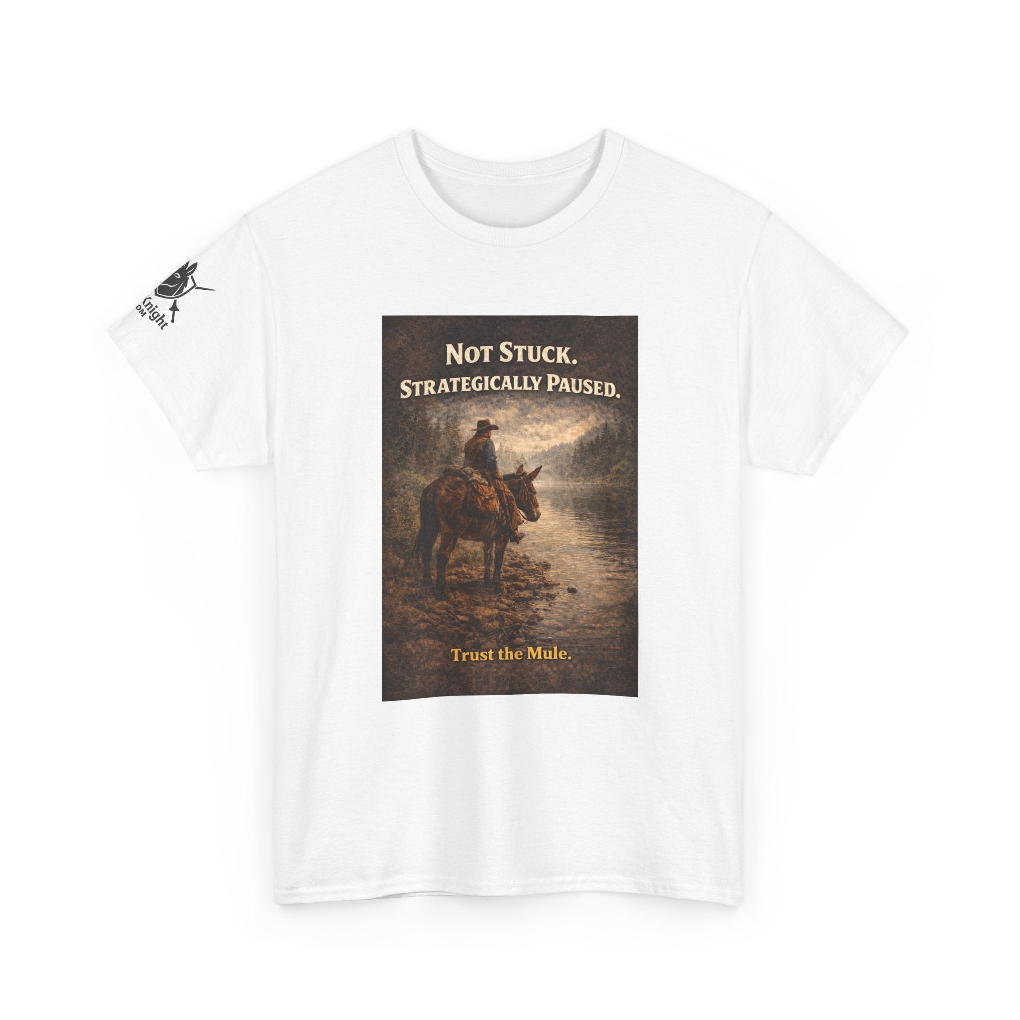 Not Stuck, Strategically Paused Mule Tee – Vintage Rider Graphic T-Shirt