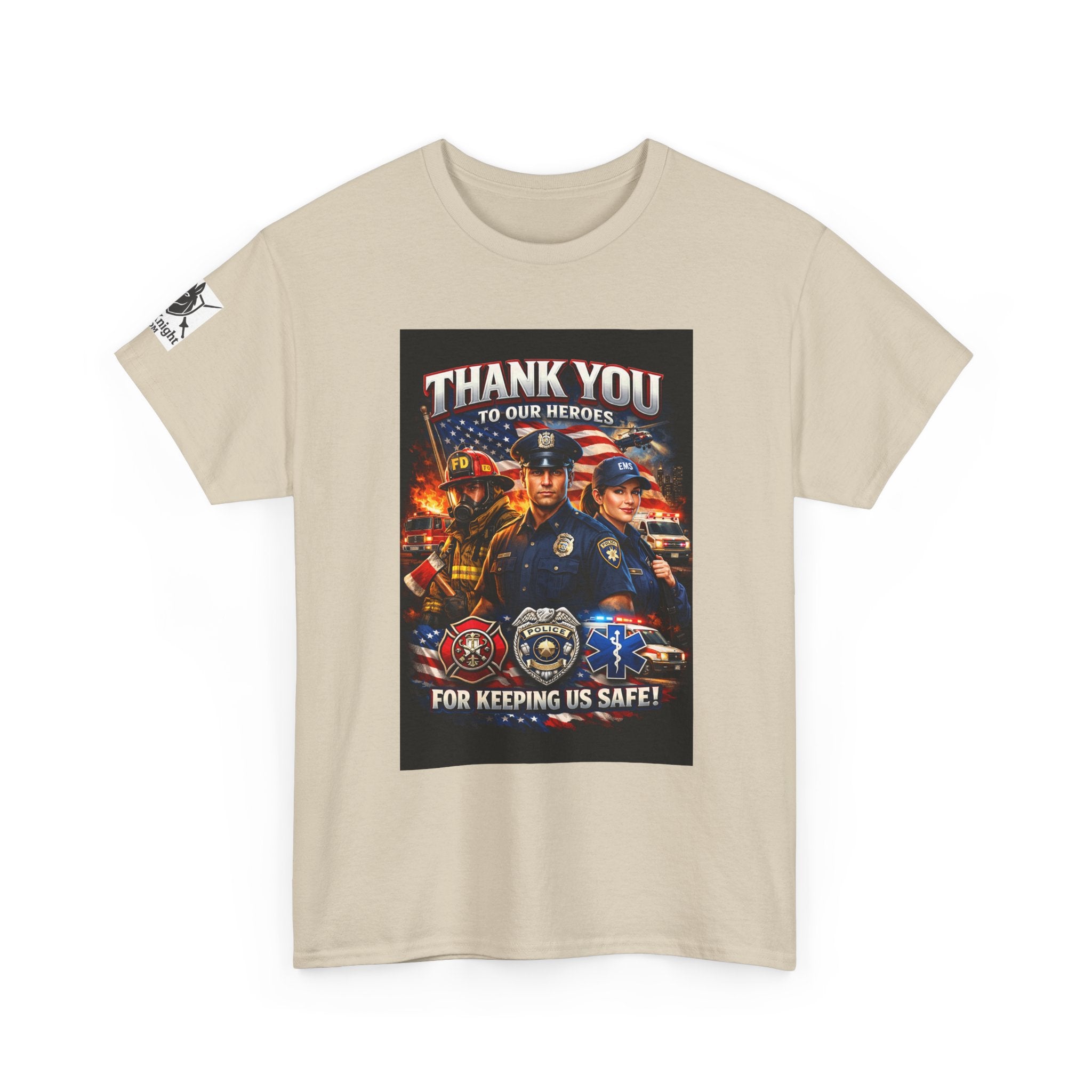 USA Flag Graphic Tee - "Thank you to our Heroes- For keeping us safe!"
