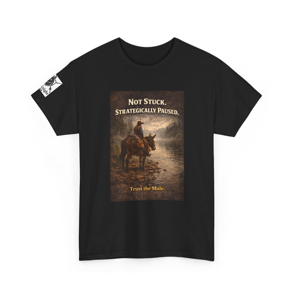 Not Stuck, Strategically Paused Mule Tee – Vintage Rider Graphic T-Shirt