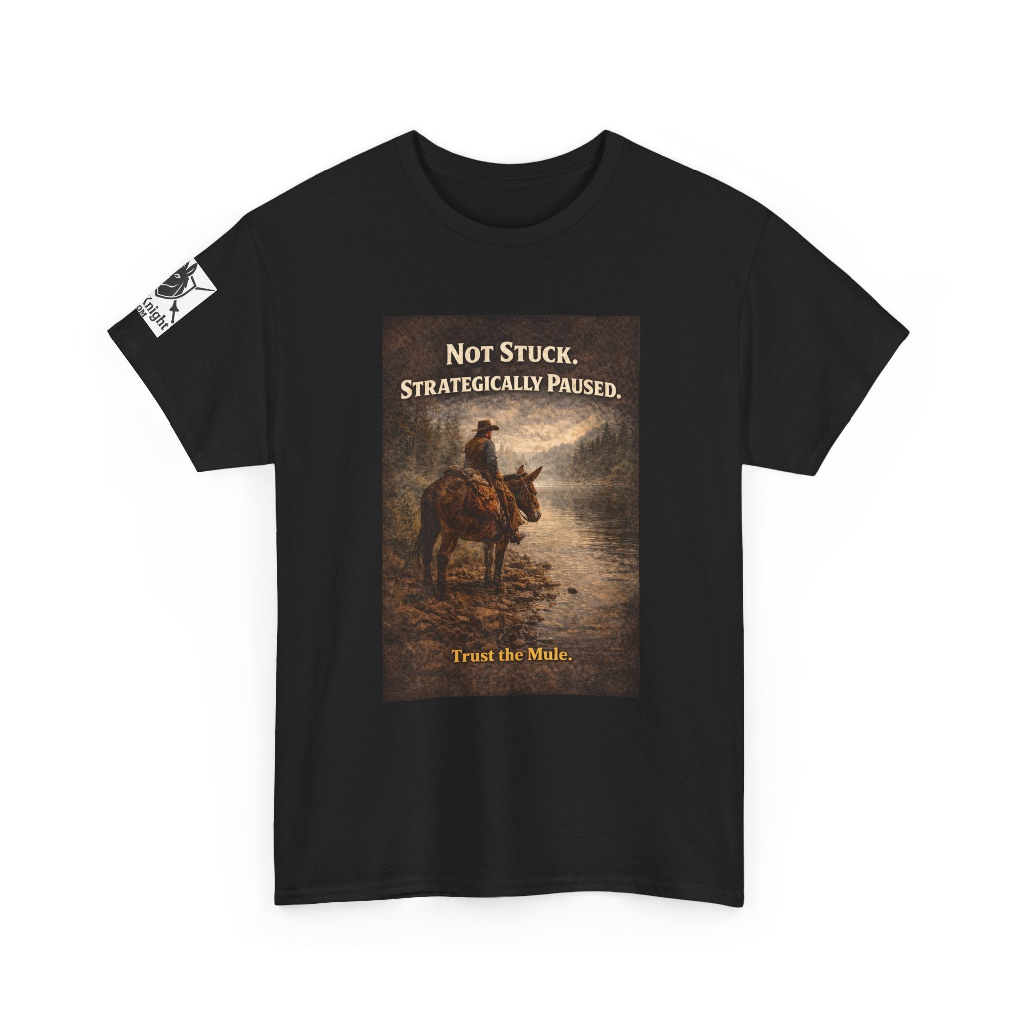 Not Stuck, Strategically Paused Mule Tee – Vintage Rider Graphic T-Shirt