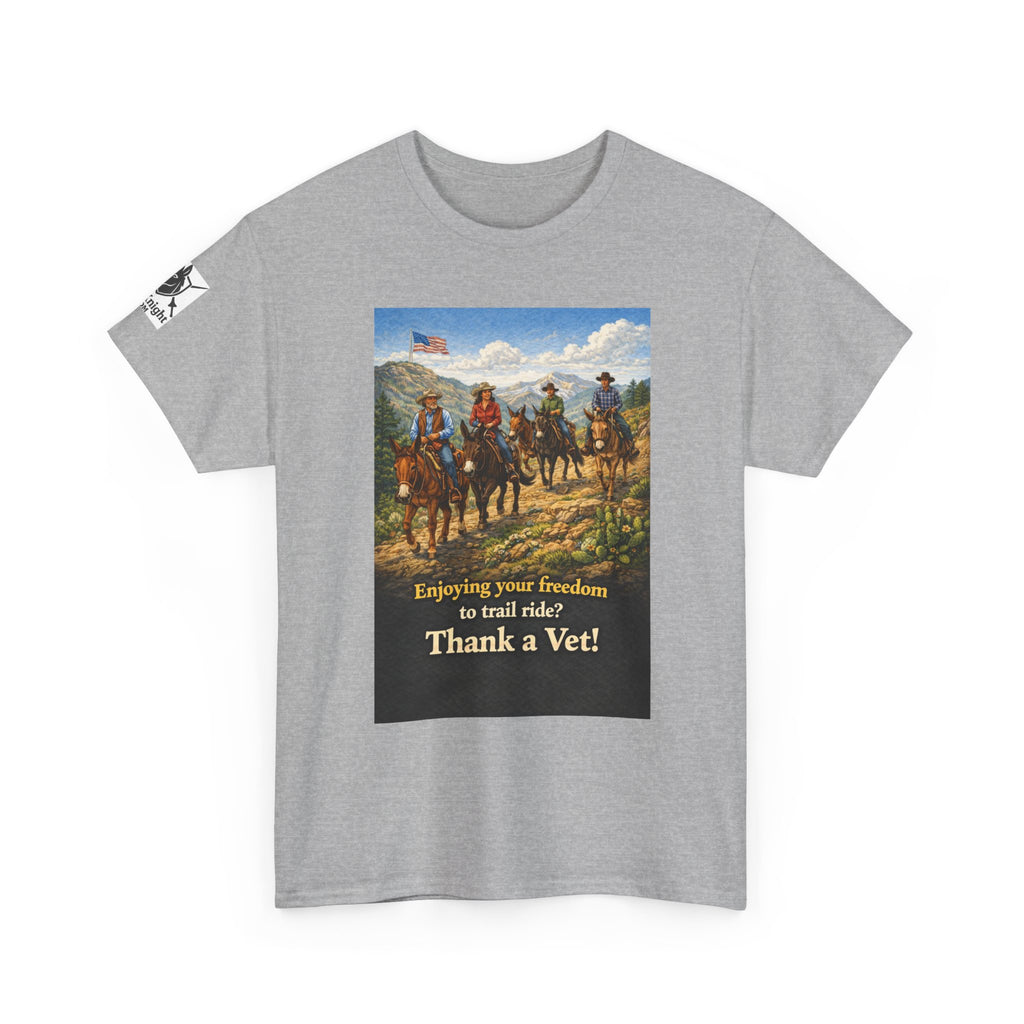 Mule Rider Retro Graphic Tee - "Enjoying your freedom to trail ride?  Thank a Vet!"