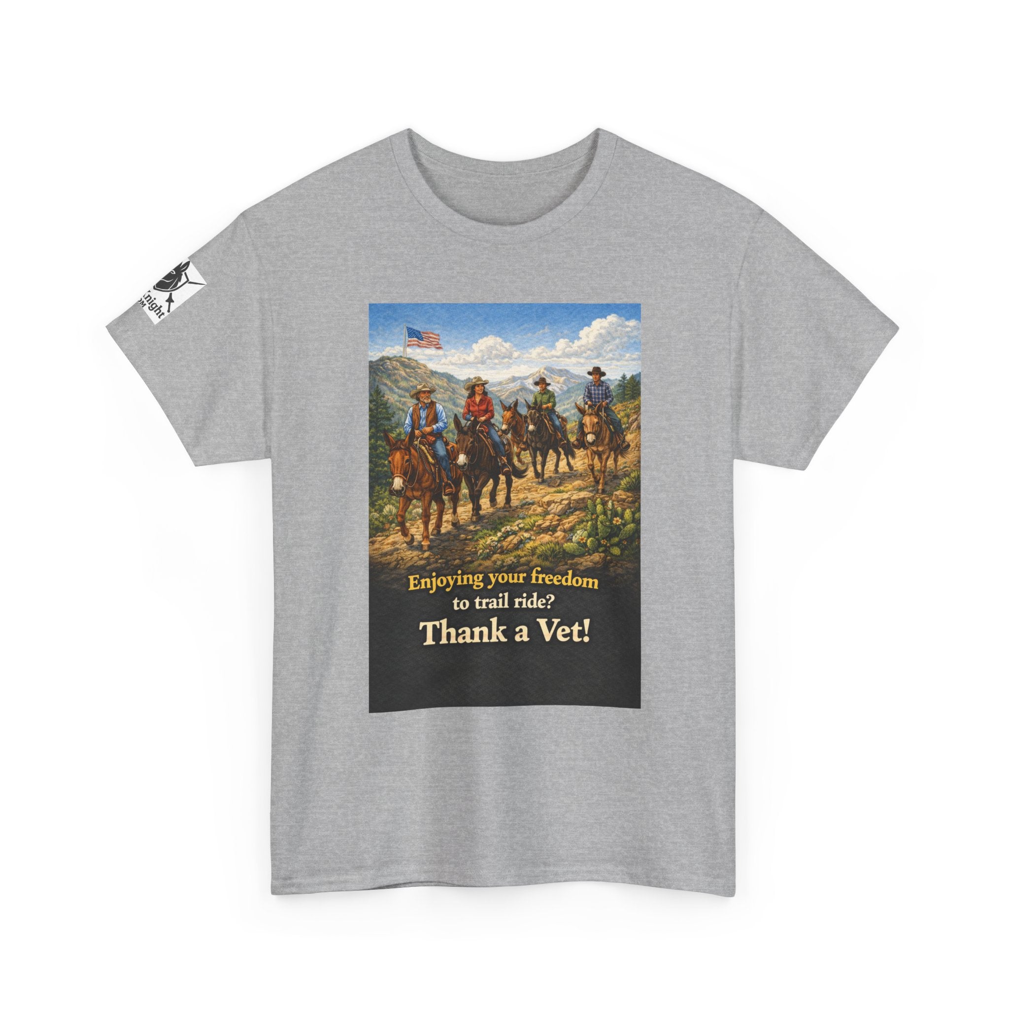 Mule Rider Retro Graphic Tee - "Enjoying your freedom to trail ride?  Thank a Vet!"