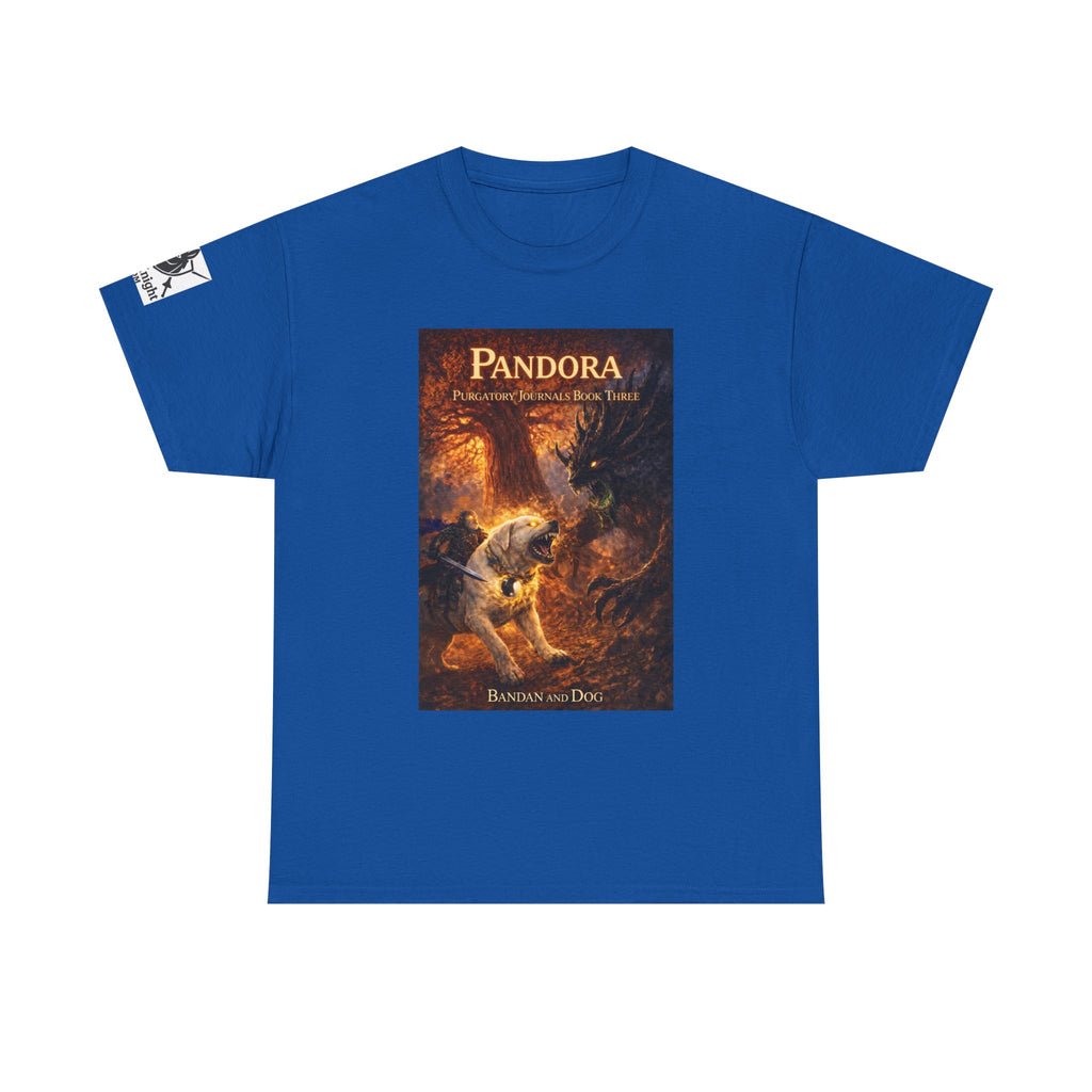 Pandora Bandan and Dog on Front - Pandora book cover on back -Purgatory Journals Book 3 -  Graphic Tee — Fantasy Novel tee