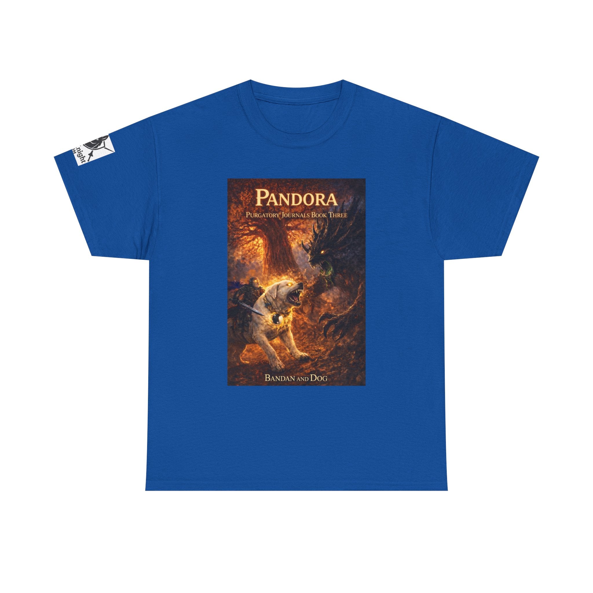 Pandora Bandan and Dog on Front - Pandora book cover on back -Purgatory Journals Book 3 -  Graphic Tee — Fantasy Novel tee