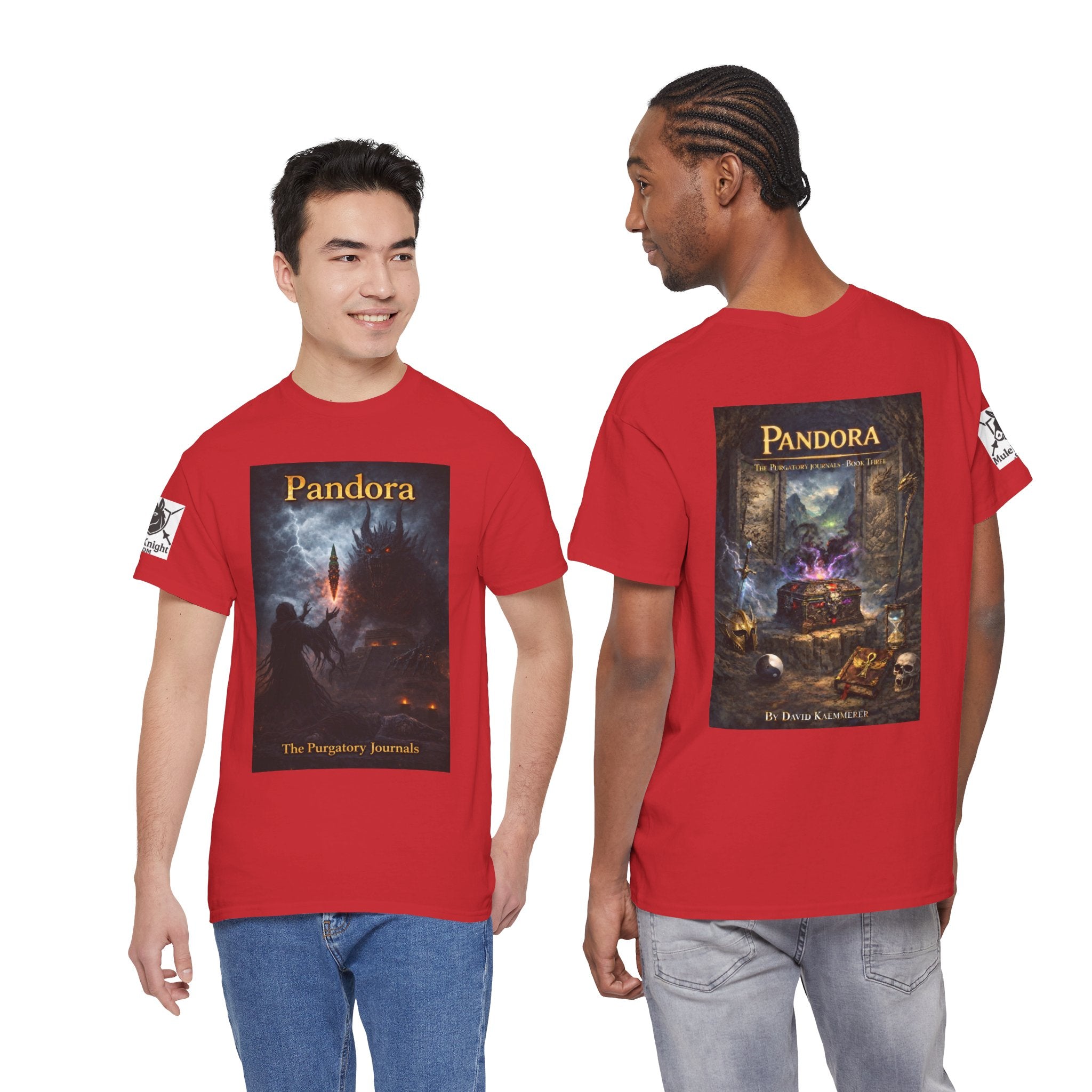 Pandora Summoning on Front - Pandora book cover on back -Purgatory Journals Book 3 -   Fantasy Novel tee