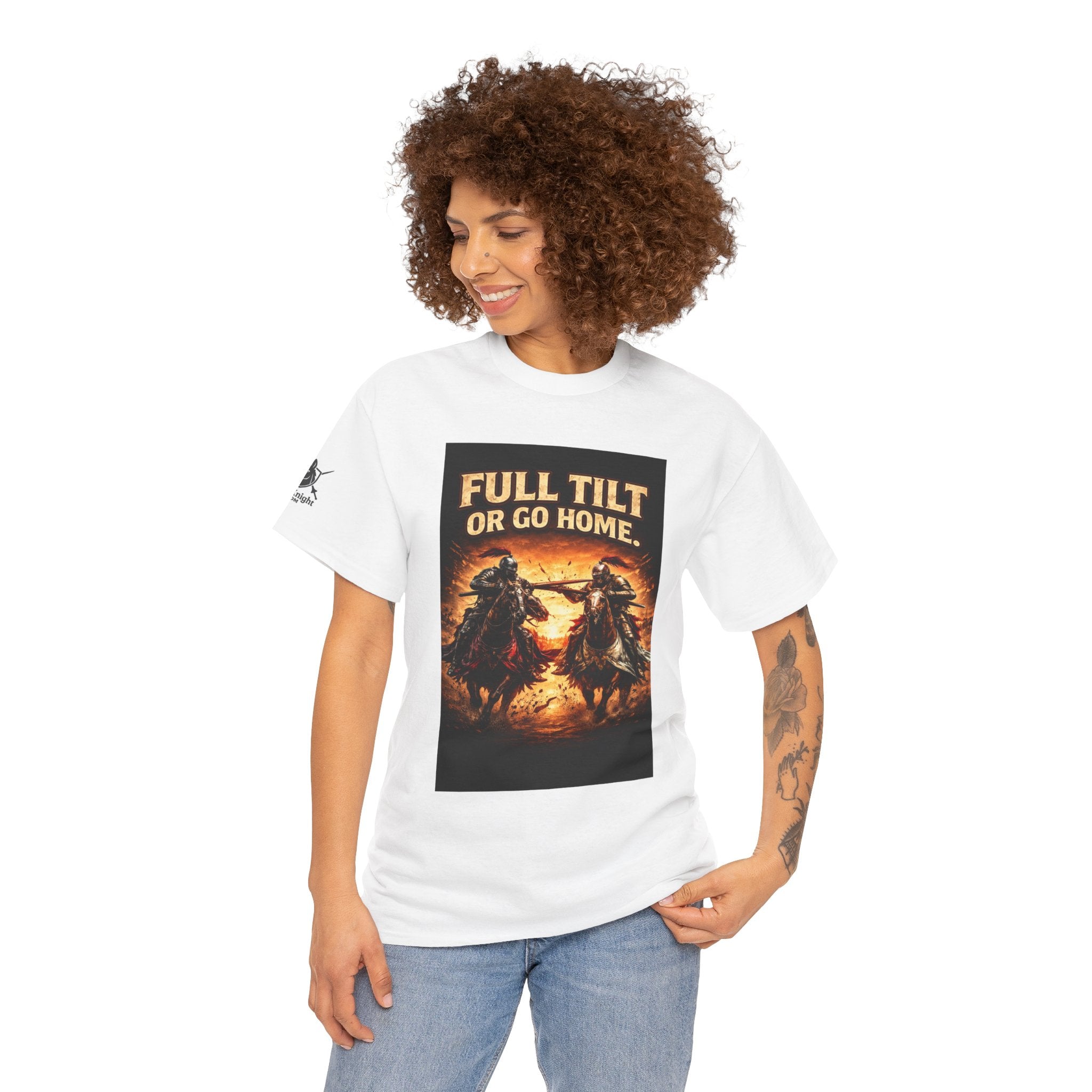 Full Tilt or Go Home T-Shirt — Medieval Jousting Knights Graphic Tee