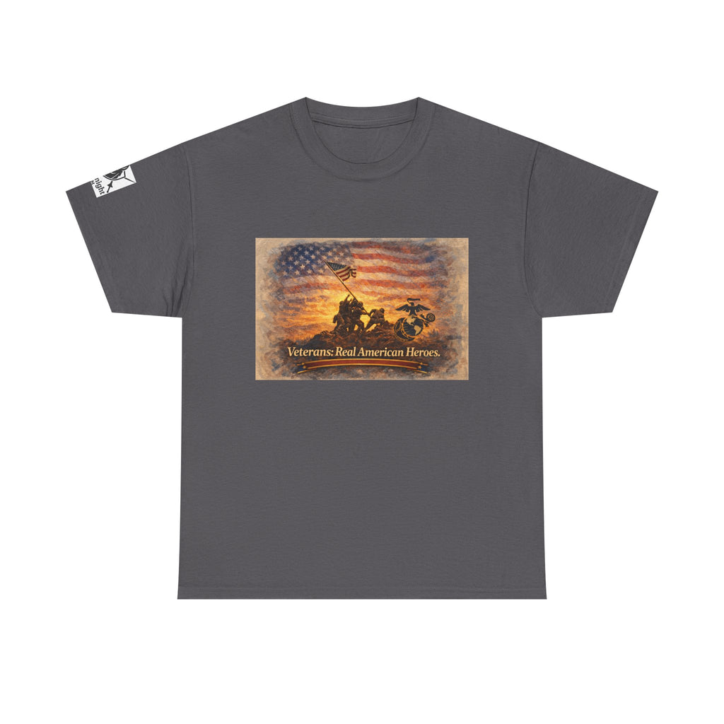 USA Flag Graphic Tee - "Veterans - Real American Heroes!"