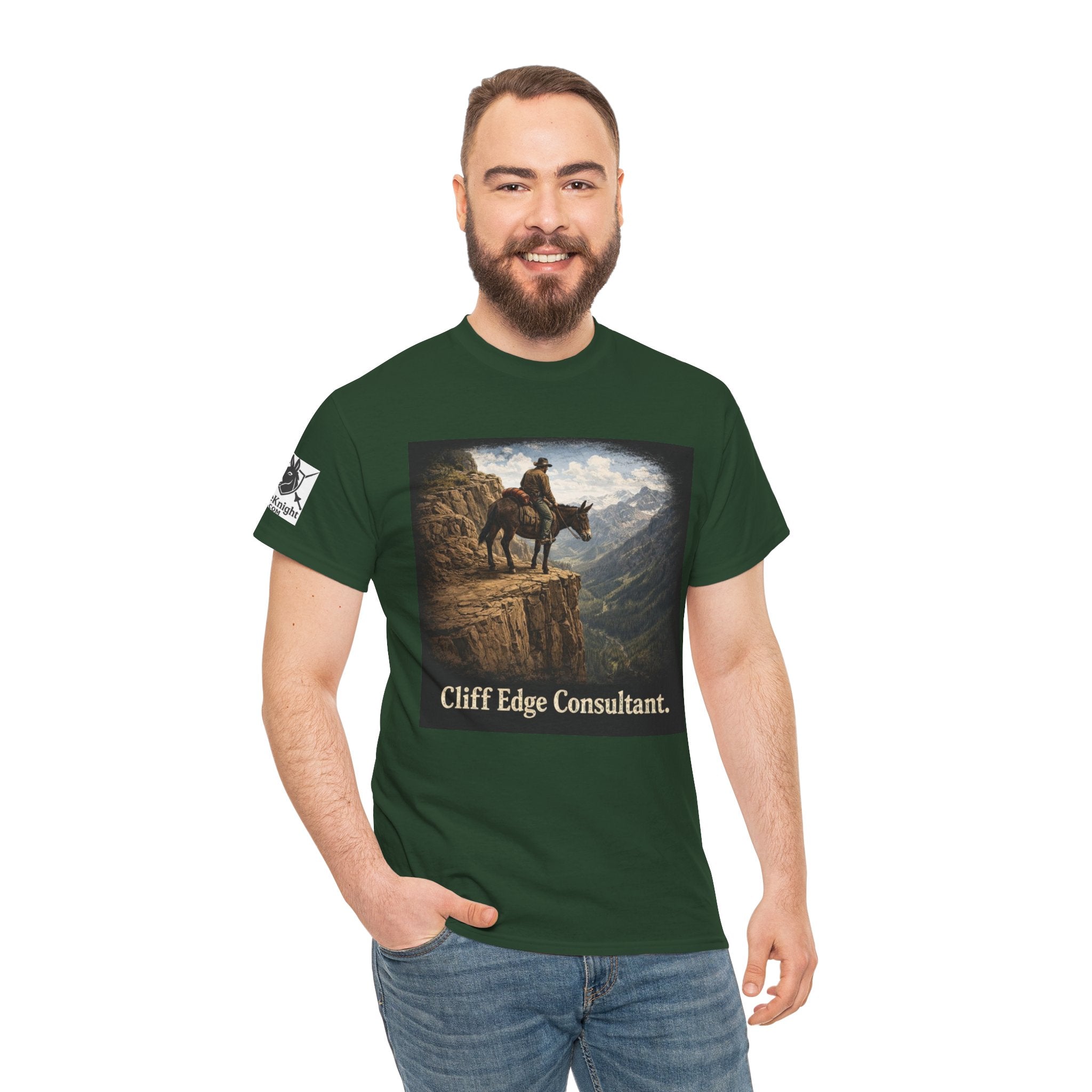 Mule Cliff Edge Consultant T-Shirt — Cowboy Landscape Graphic Tee