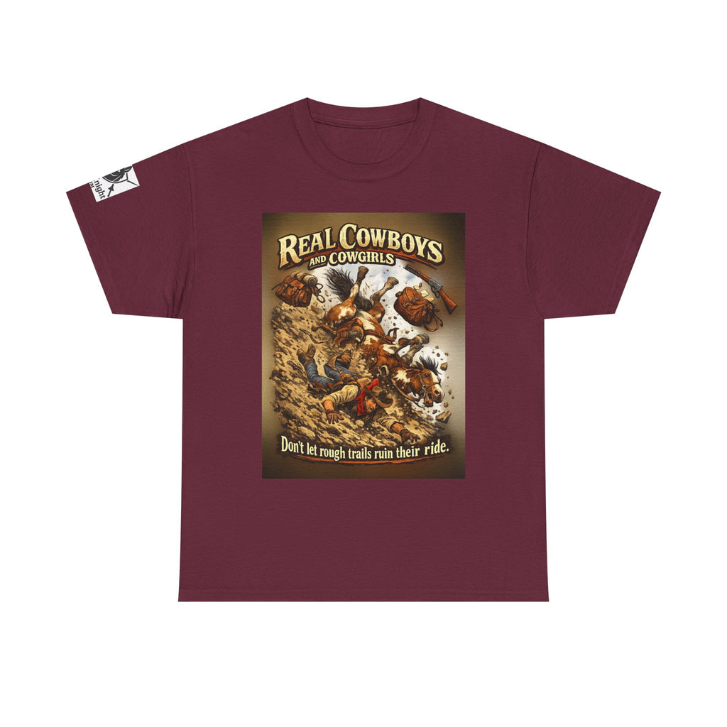 Cowboy Rodeo T‑Shirt — “Real Cowboys and Cowgirls - Dont let rough trails ruin thier ride.” Vintage Rodeo Graphic