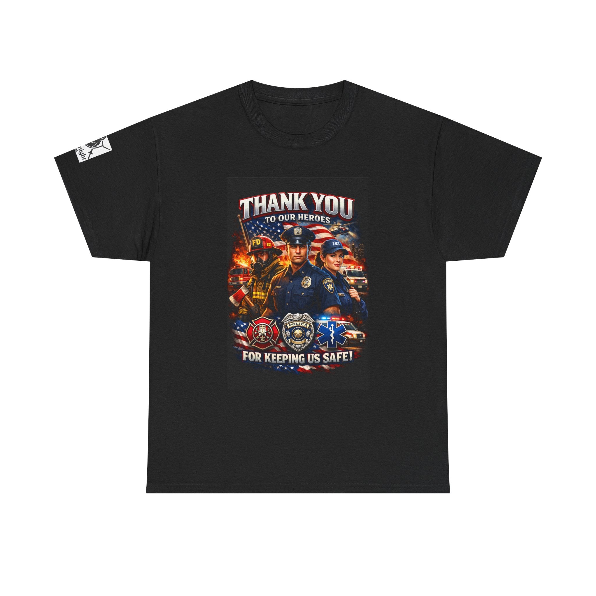 USA Flag Graphic Tee - "Thank you to our Heroes- For keeping us safe!"
